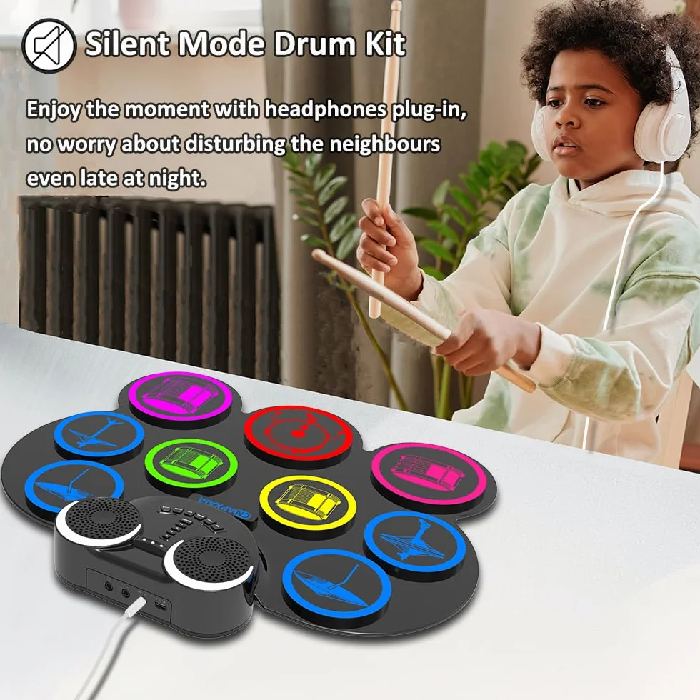 Elektroniczny Zestaw Perkusyjny CNAPXAIA 9 Padów Bębny Elektroniczne Podwójne Głośniki Złącze Słuchawkowe Bluetooth MIDI