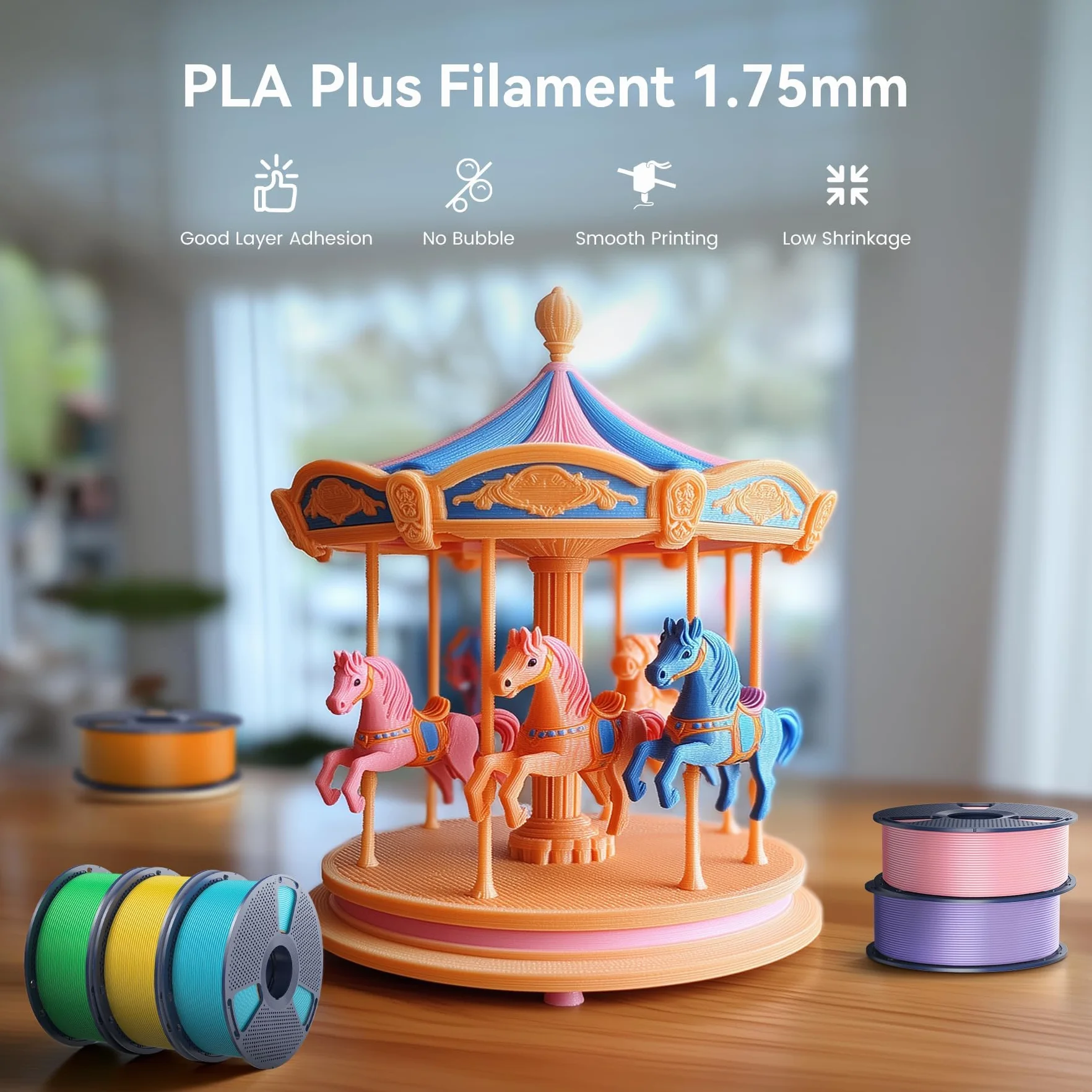 SUNLU Filament PLA Plus do drukarki 3D, ulepszony filament PLA+ 3D 1,75 mm, starannie nawinięty PLAPro, mocny i wytrzymały, dokładność wymiarowa +/- 0,02 mm, szpula 1 kg (dąb)