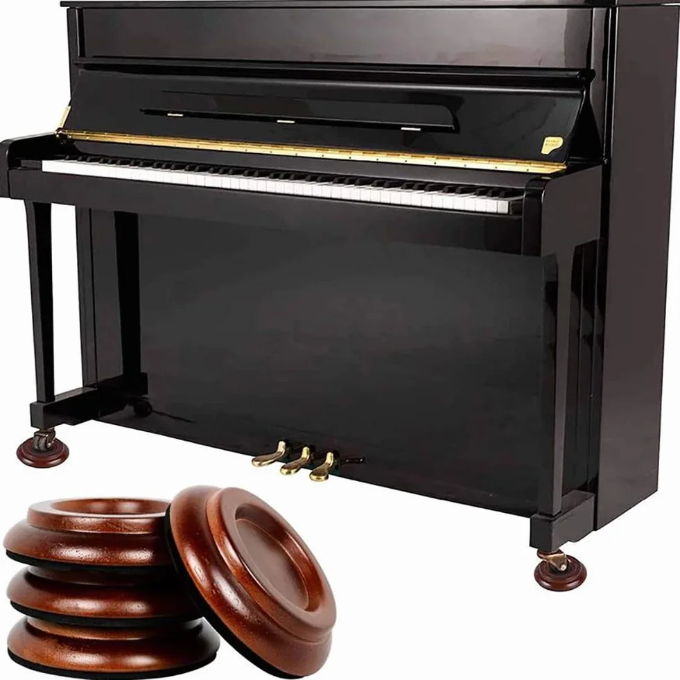 Alnicov Piano Caster Cups, lite drewno pianino Caster Cups do pionowego fortepianu, drewnianego, fortepianu, podstawki, antypoślizgowa i cicha pianka (zestaw 4 szt., brązowy)