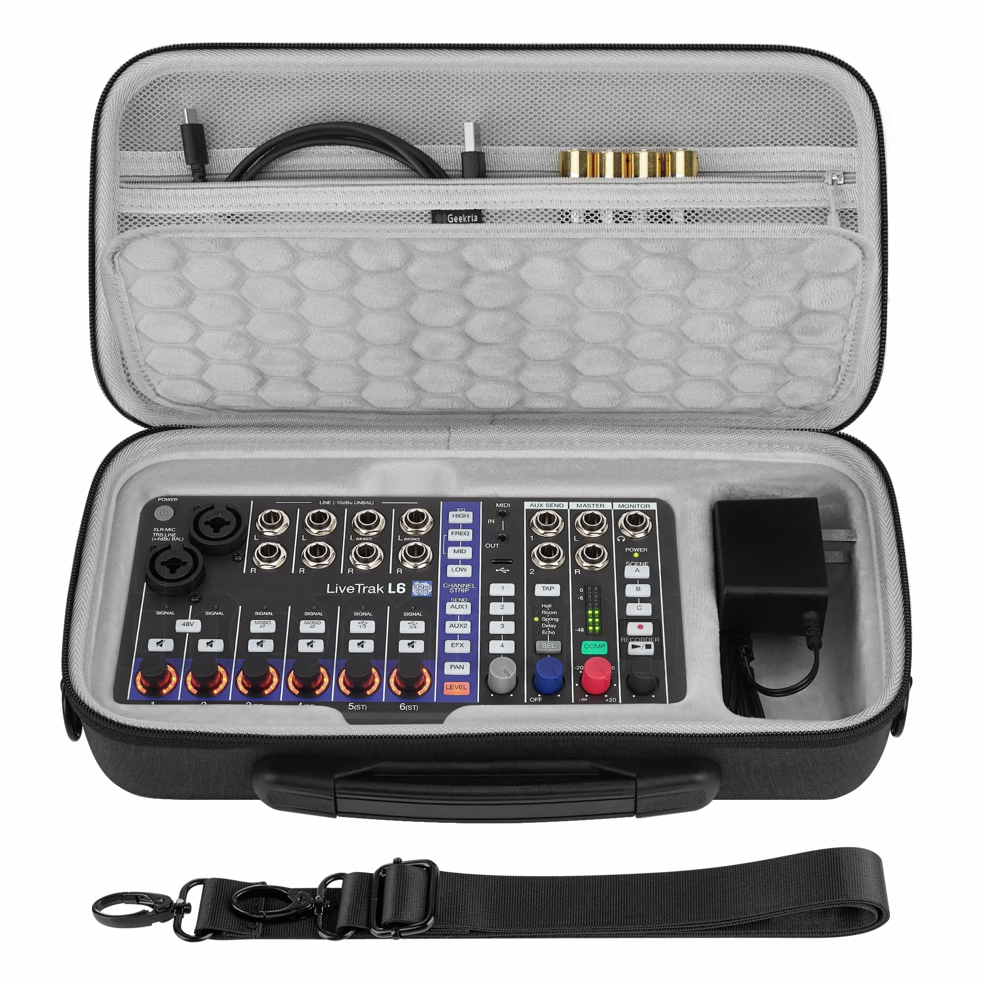 Geekria Twarda walizka podróżna kompatybilna z Zoom LiveTrak L6 / L6, cyfrowym mikserem audio, torba transportowa (ciemnoszary)