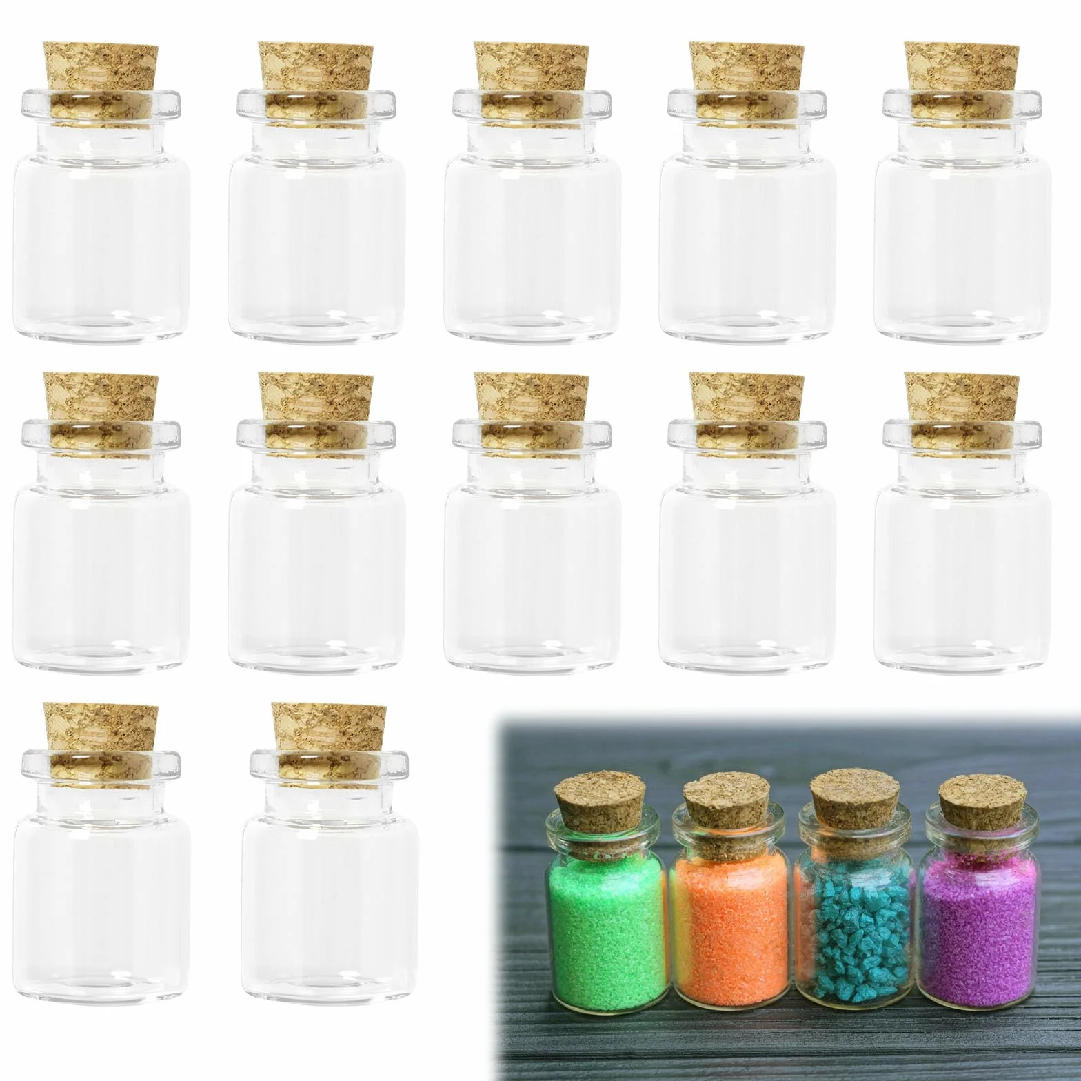 12 sztuk szklanych butelek, 5 ml, mini butelek, szklany słoik z korkiem, małe szklane słoiki z korkiem, przezroczyste probówki, na upominki, słodycze, miód, przyprawy i dżemy