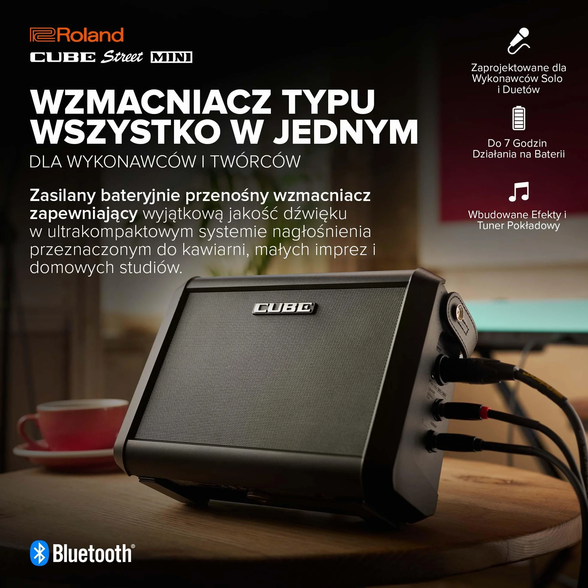 Roland CUBE Street Mini Ultrakompaktowy Wzmacniacz do 7 godzin Pracy na Baterii Wbudowane Efekty