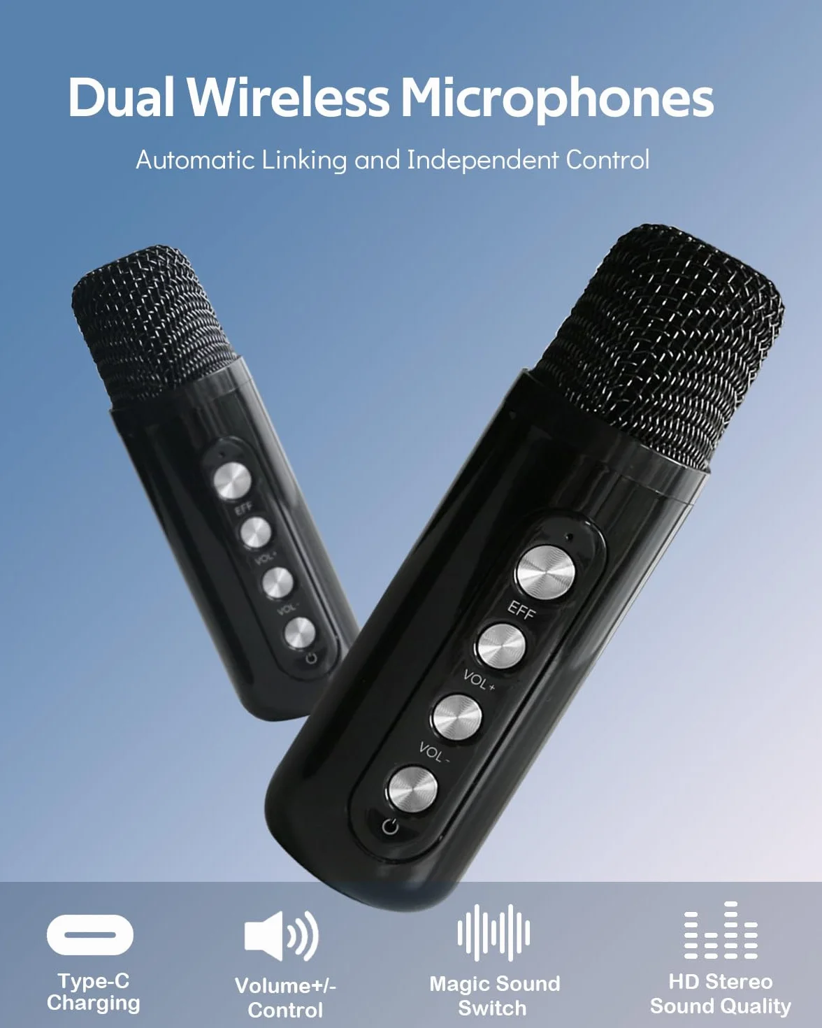 Maszyna do karaoke dla dorosłych i dzieci z 2 bezprzewodowymi mikrofonami UHF, przenośny głośnik Bluetooth, system głośników PA z lampkami imprezowymi LED, na imprezę, piknik, do samochodu, na