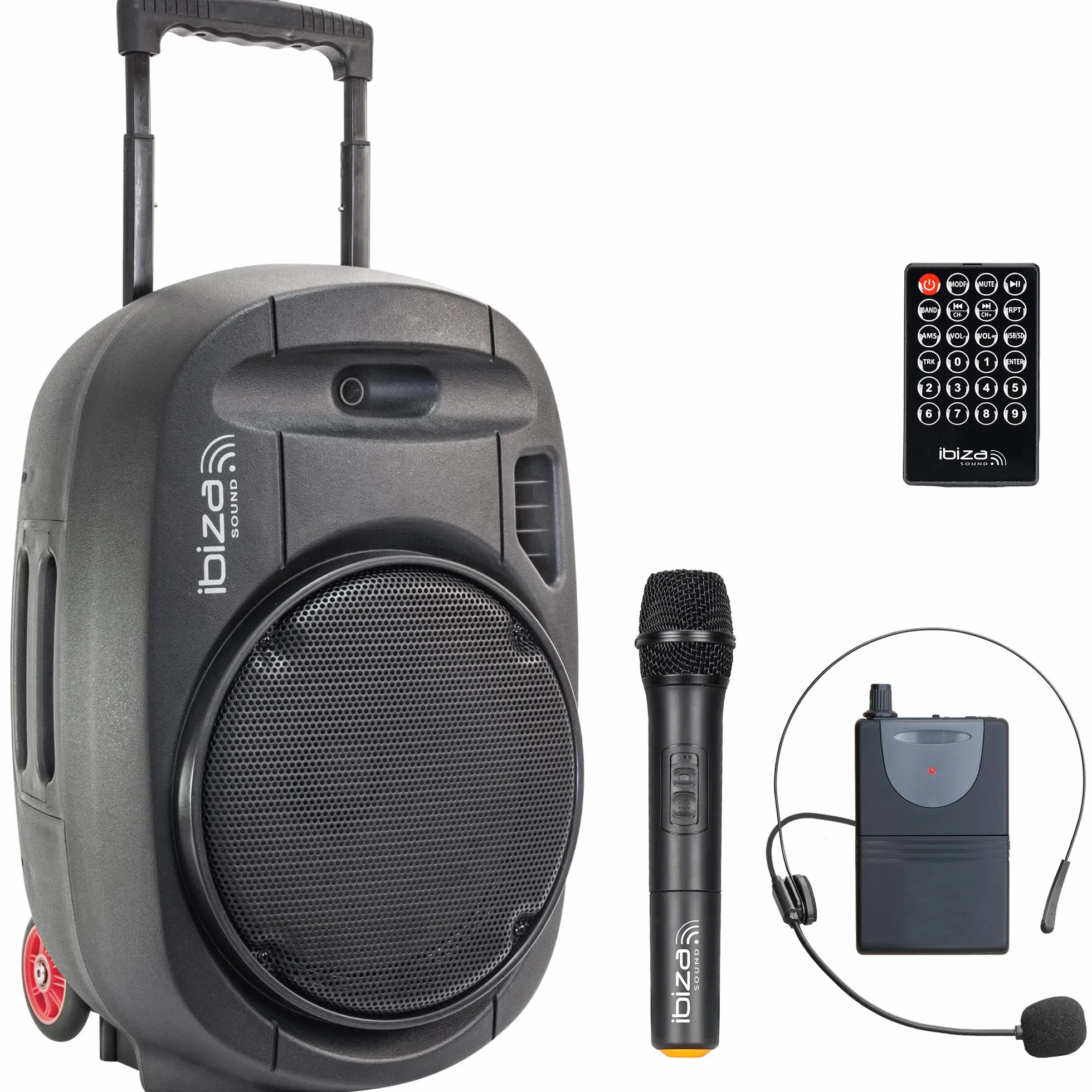 Ibiza - PORT12UHF-MKII-TWS - Przenośny głośnik 12"/700W MAX z 2 mikrofonami (UHF), pilotem zdalnego sterowania i pokrowcem ochronnym - Bluetooth, USB, SD i TWS - autonomia od 5 do 7h