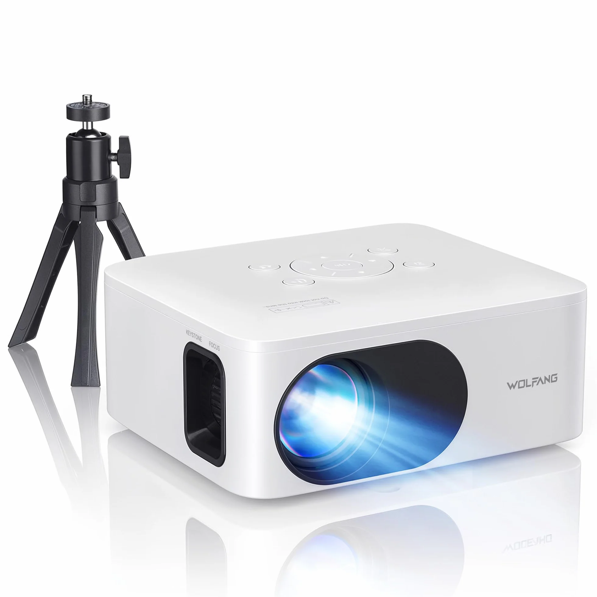 WOLFANG Mini projektor, ulepszony 1080P Full HD przenośny projektor telefoniczny, zewnętrzny projektor kina domowego kompatybilny z HDMI, USB, smartfonem, tabletem, komputerem, TV Stick, AV, kartą Mic