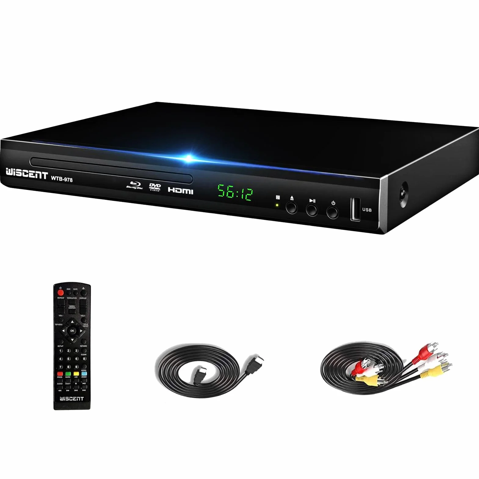 Odtwarzacz Blu-Ray do telewizora, WISCENT DVD Player z wyjściem koncentrycznym/HDMI/AV, wejściem USB, wszystkimi płytami DVD i regionem B/2 Blue Ray, kompaktowy odtwarzacz Bluray Full HD 1080p