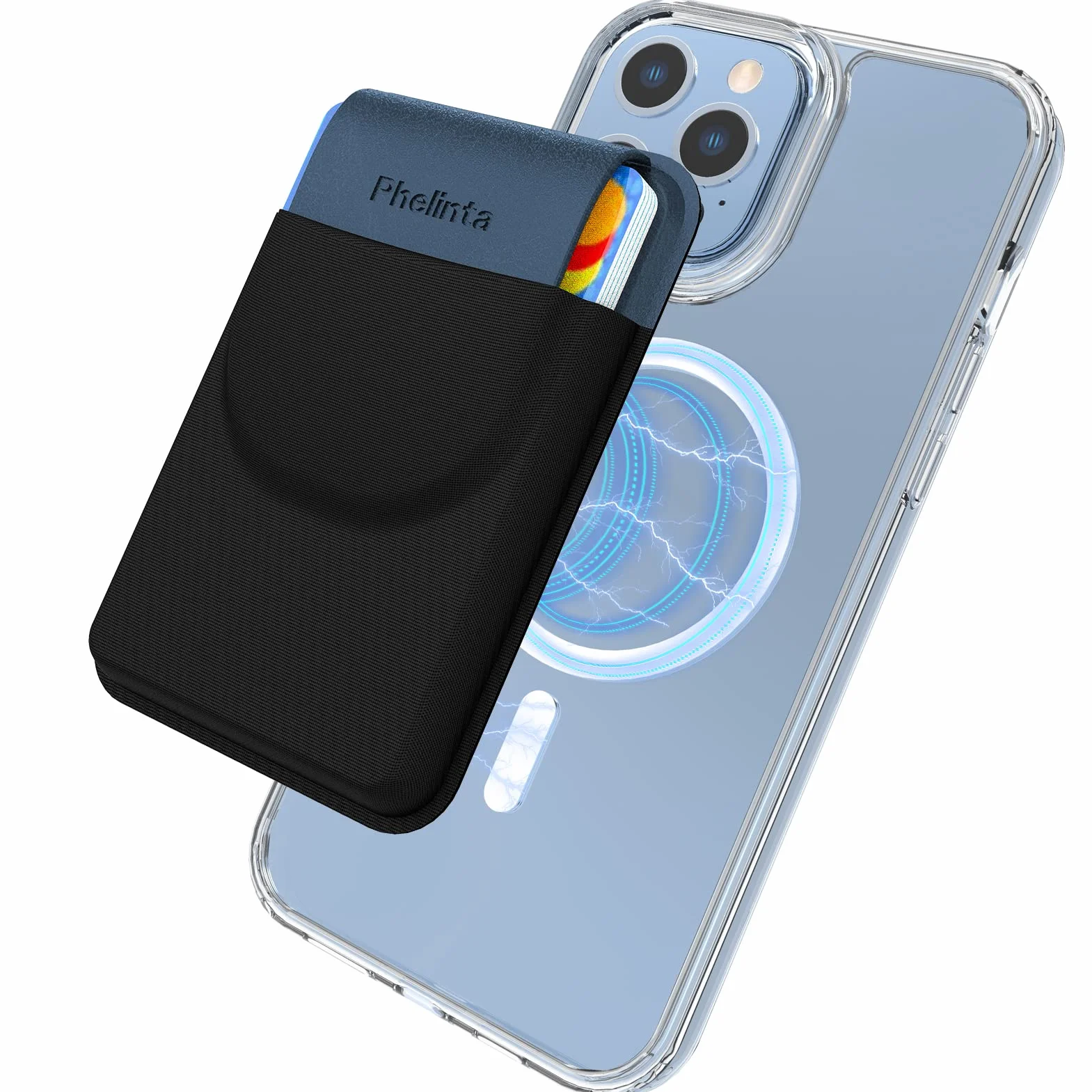 Phelinta Magnetic Wallet Kompatybilny z MagSafe Wallet dla iPhone 17/Air/16/15/14/13/12 Serii, Magnetyczny Portfel na Karty Kredytowe z Klapką, Przechowuj 5 Karty