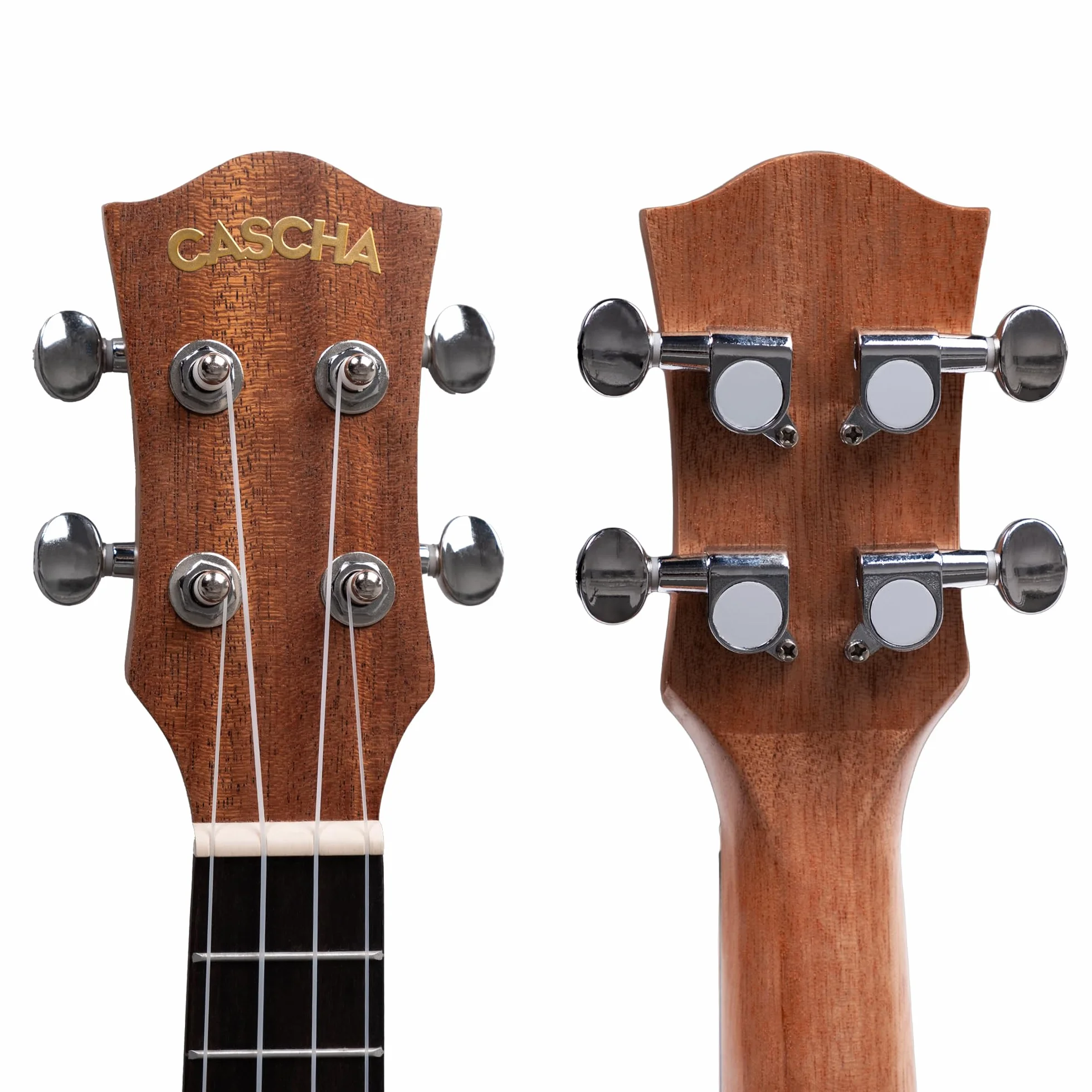 CASCHA HH 2036 DE Premium mahoniowe ukulele koncertowe zestaw ze strunami AQUILA, niemiecka metoda ukulele z DVD, wyściełana torba i 3 kostki