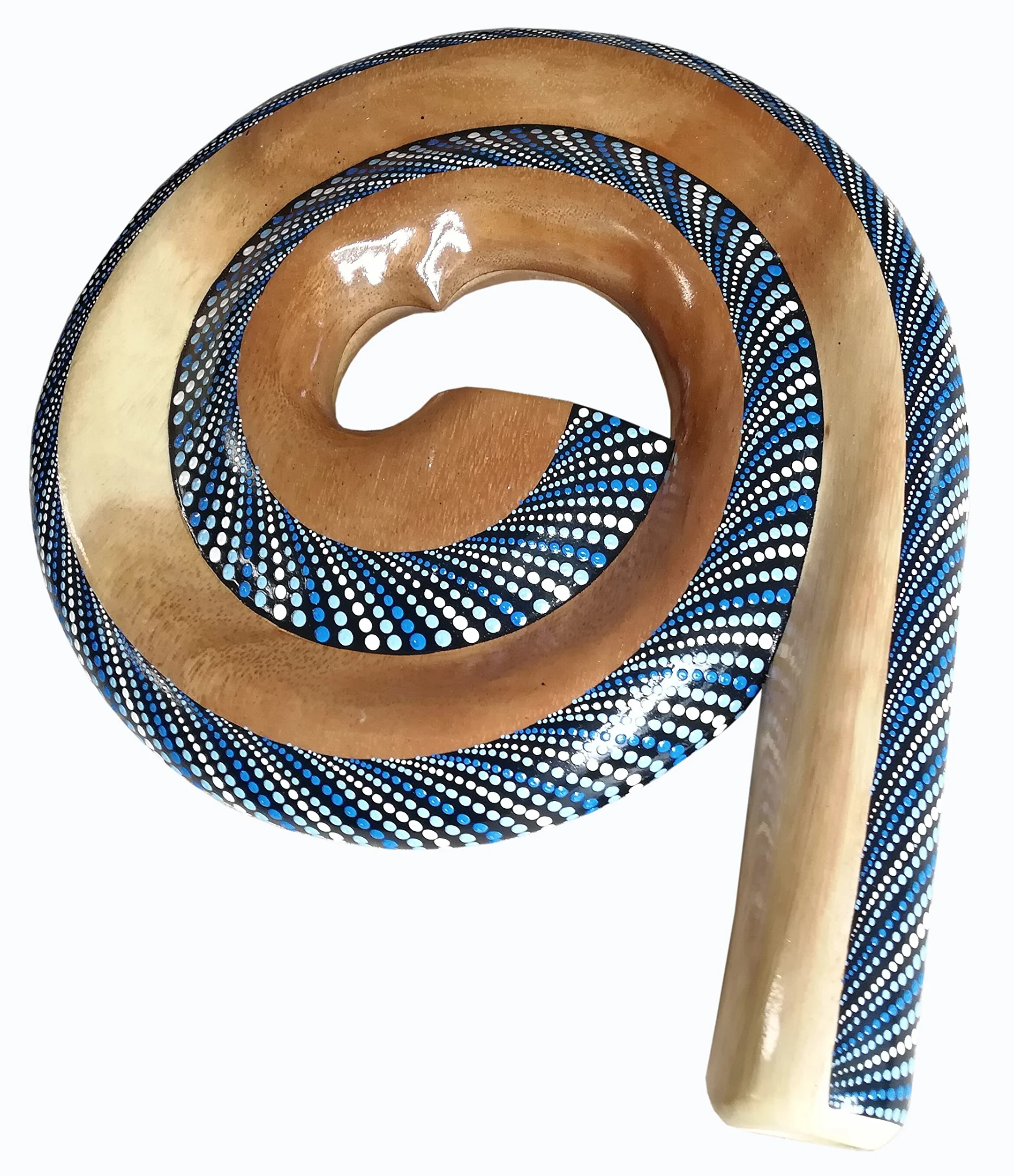 Piękne okrągłe Didgeridoo – rzeźbienie z drewna jako pomysł na prezent na urodziny, Boże Narodzenie, dekoracja ściany, instrument muzyczny, rękodzieło (niebieski)