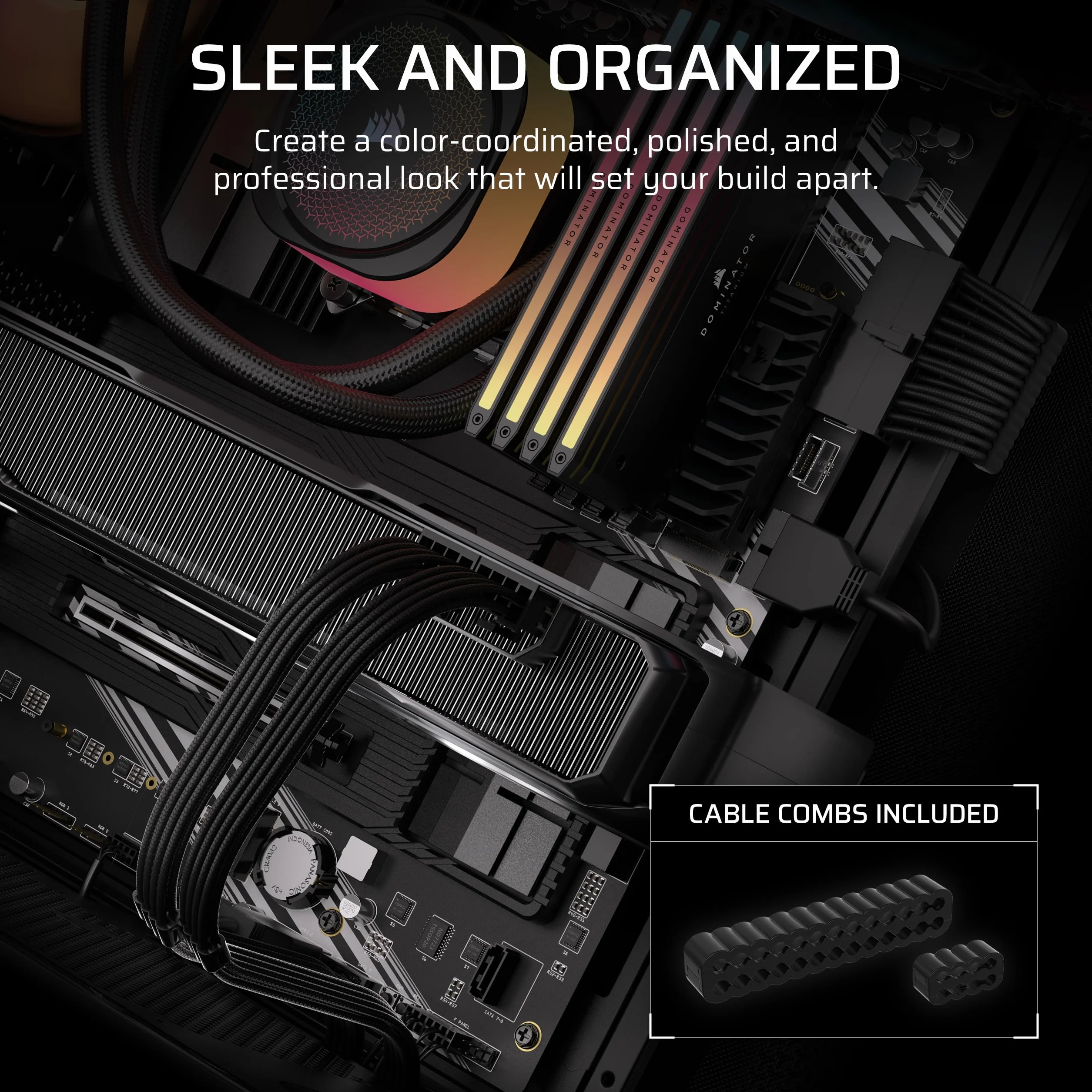 Corsair Elite Premium typ 5 pojedynczy kabel PSU z pojedynczą osłoną, niskoprofilowe grzebienie kablowe, potrójny rękaw paracord, kompatybilne zasilacze typu 5 - czarny