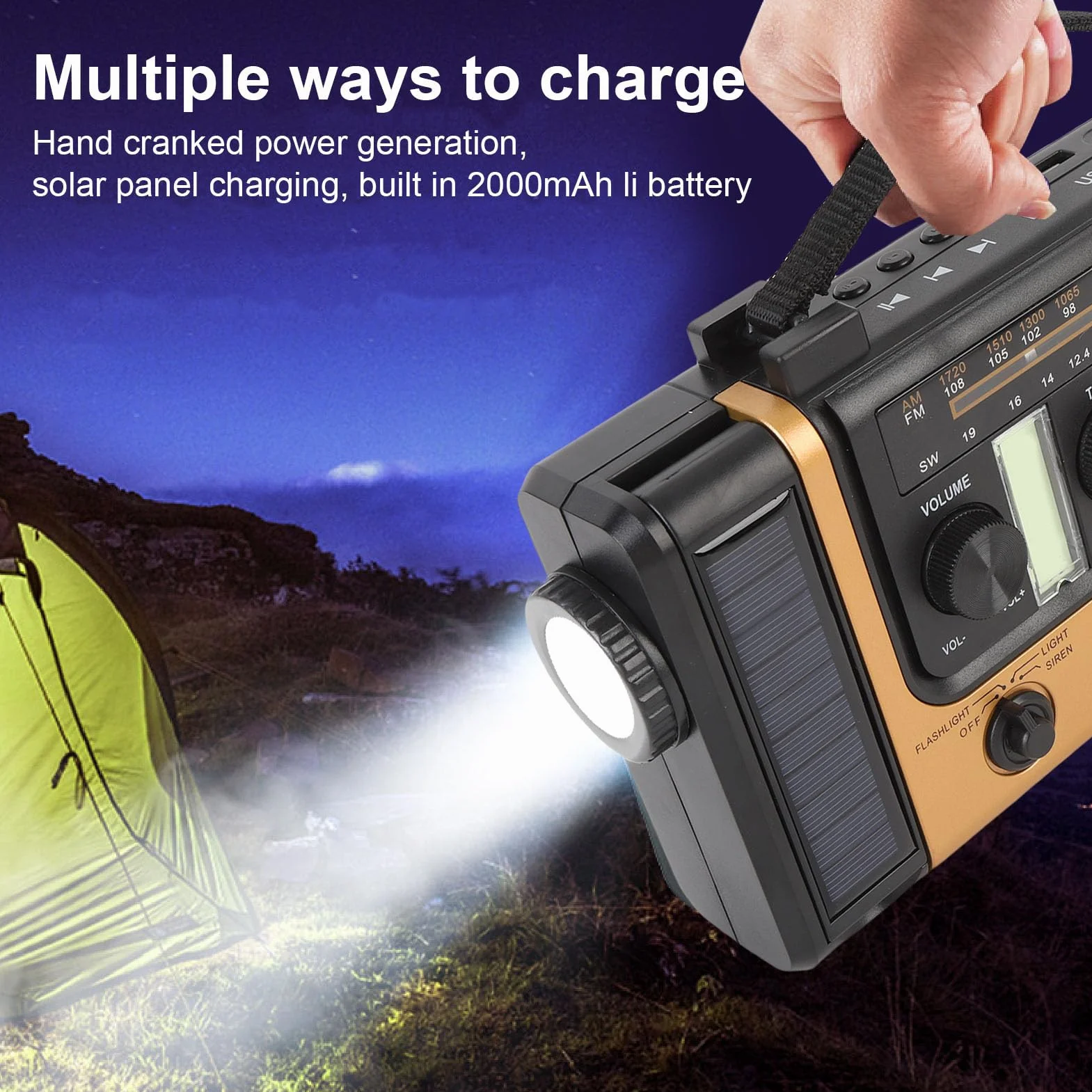 AM FM Solar Radio Radio, Bluetooth 5.0 Ręcznie Przenośne Radio z latarką, Alarm SOS, ładowarka do Telefonu Komórkowego, Małe Radia Pogodowe na Kemping, Awaryjne