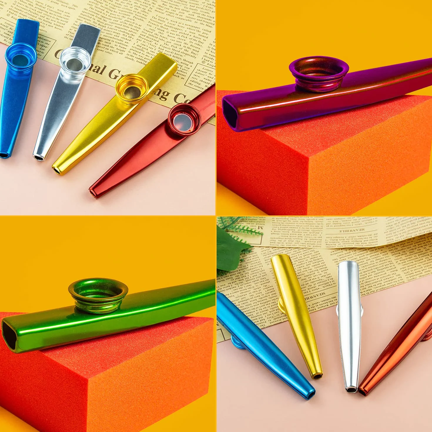 CHRI Kazoos Kazoo metalowe instrumenty muzyczne Kazoo, 12 sztuk, instrumenty muzyczne z aluminium z 24 membranami fletowymi, kazu dla dzieci i miłośników muzyki dla początkujących