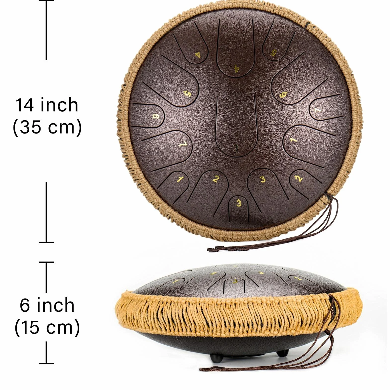 Stalowy Bęben Językowy 35,5 cm - 15 Nut w Kolorze D, Eteryczny Perkusyjny Instrument dla Początkujących z Pełnym Zakresem, Ręczny z Torbą do Przenoszenia i Parą Pałeczek