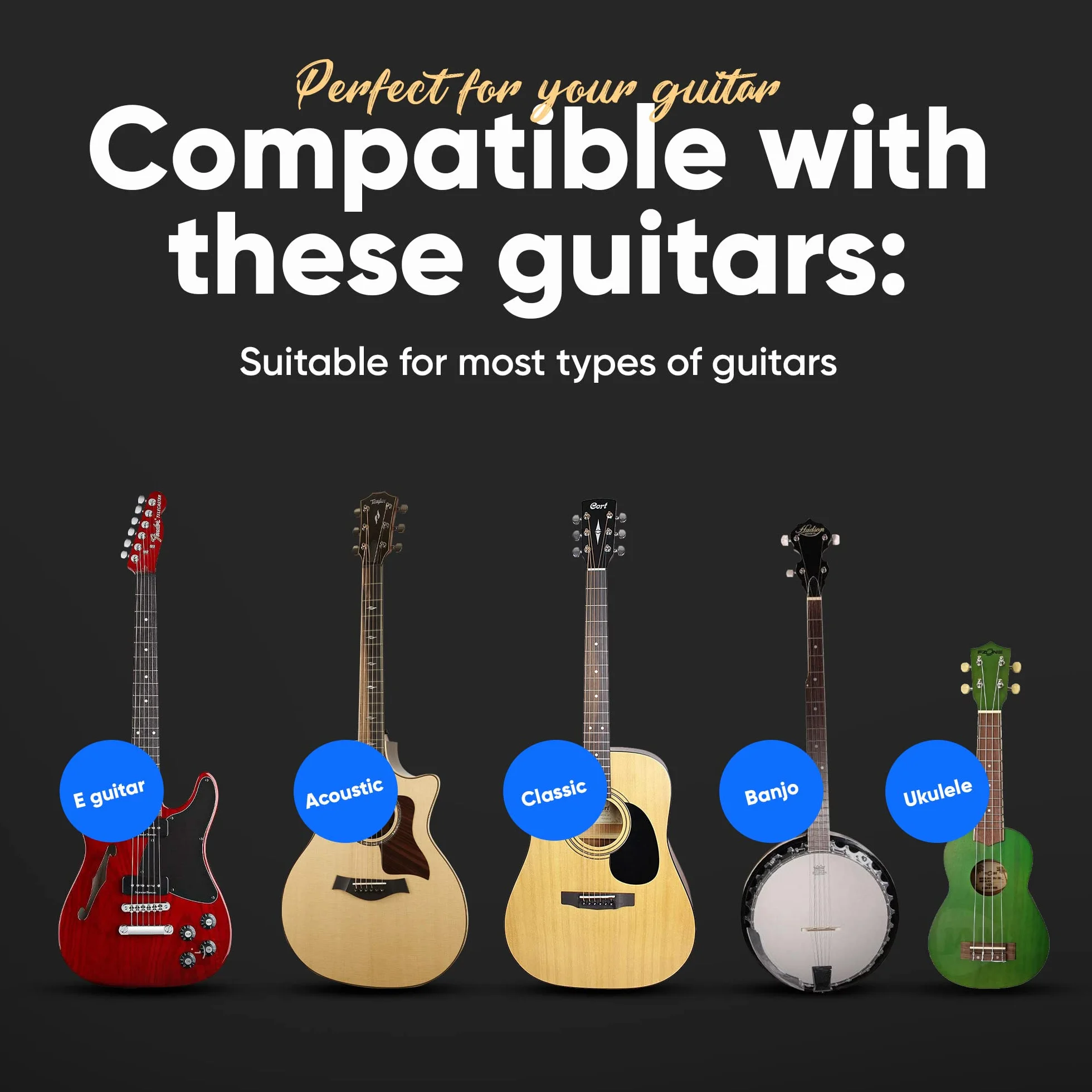 HAVENDI® Kapodaster do gitary + 3 kostki | dziecinnie łatwa obsługa | Capo do gitary – gitara westernowa, akustyczna, koncertowa, elektryczna i ukulele