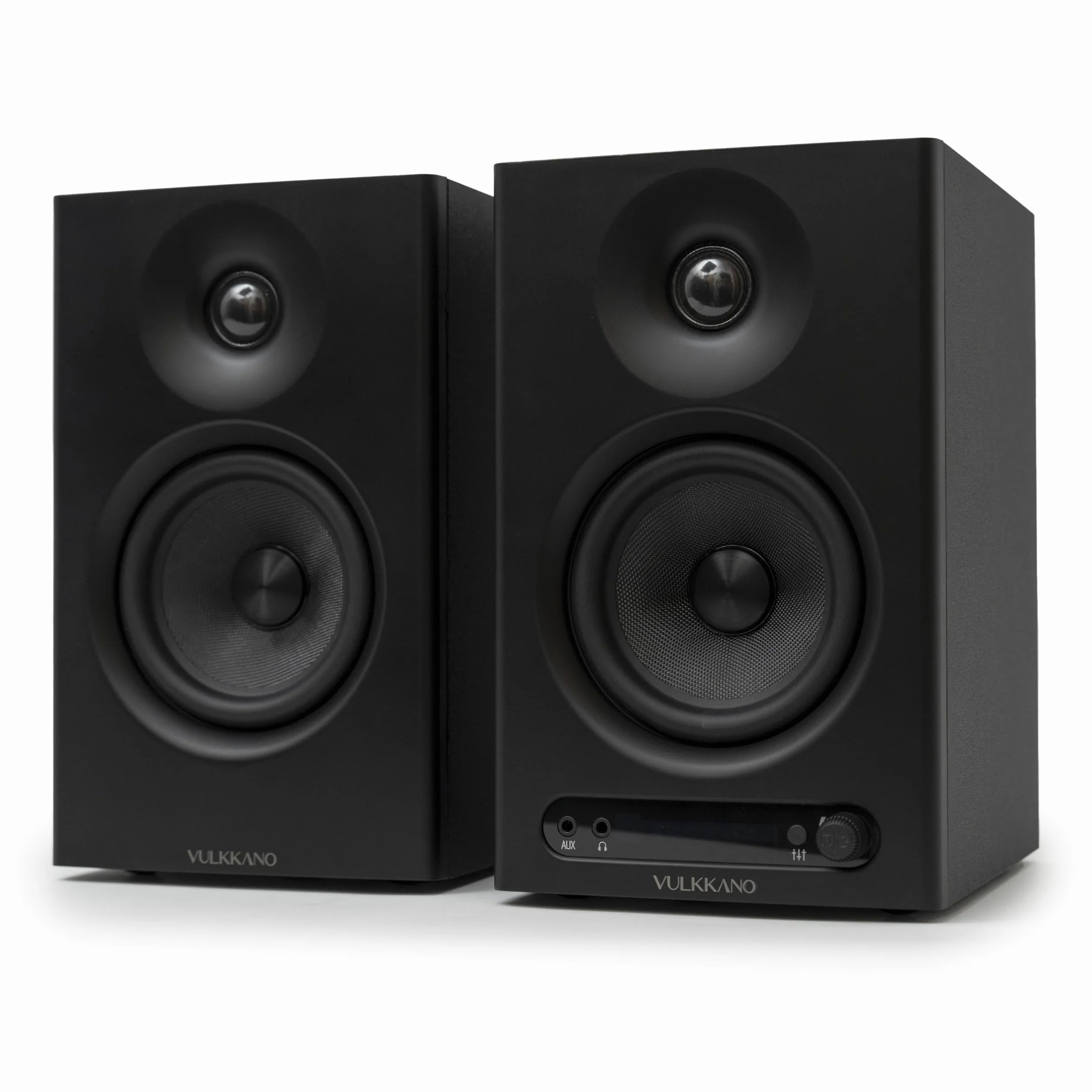 VULKKANO PRO4 monitory studyjne z 4-calowym głośnikiem niskotonowym, Bluetooth, symetrycznym wejściem TRS, RCA, wyjściem na słuchawki, AUX, optycznym, ustawieniami EQ, głośnik do monitora