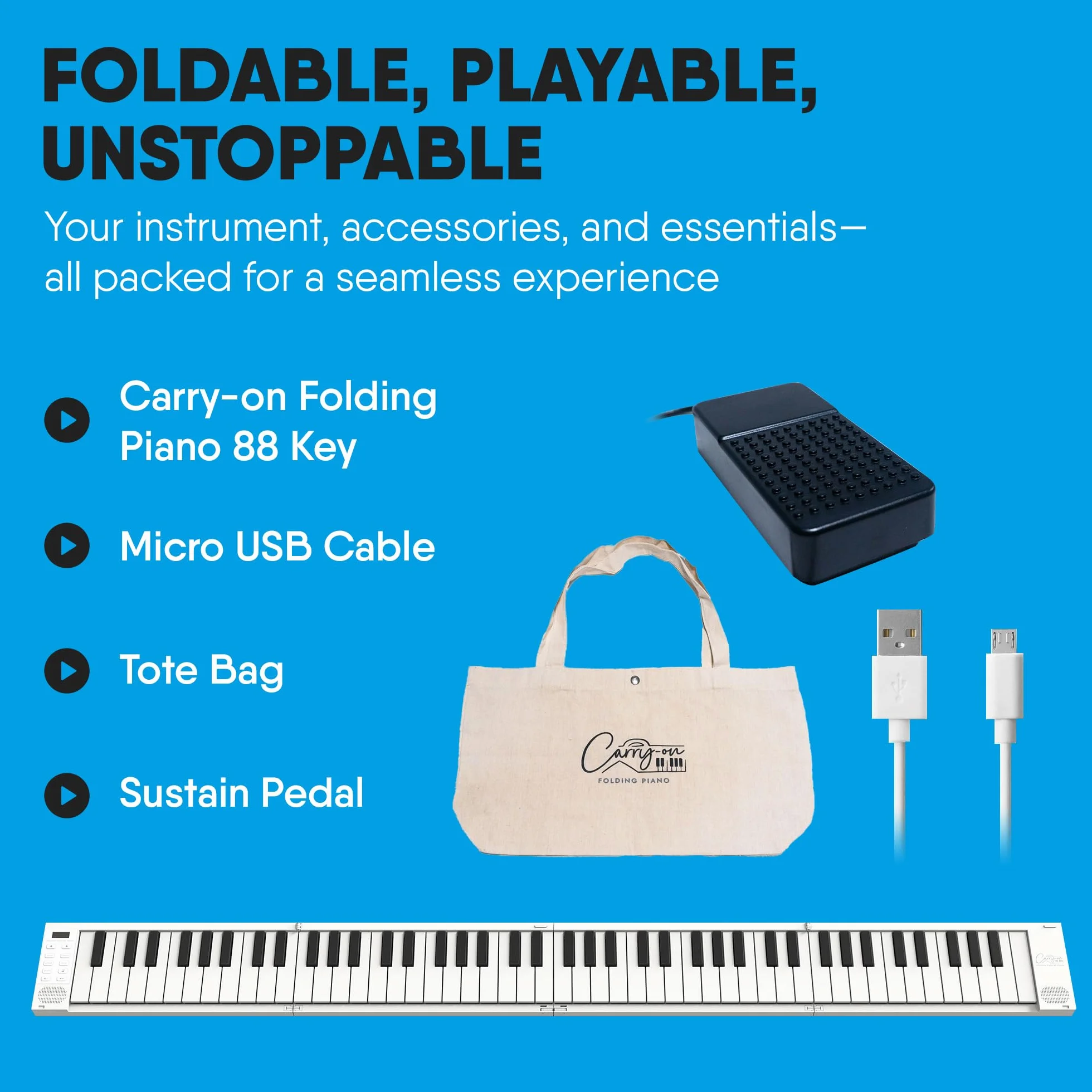 Carry-On Przenośne Pianino, Biały/Czarny, 88 klawiszy