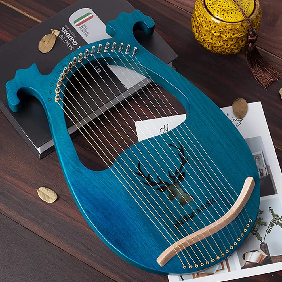 Mahoń, 16 strun, lira, harfa, instrument muzyczny z tuningowym pickupem (niebieski Reindeer)