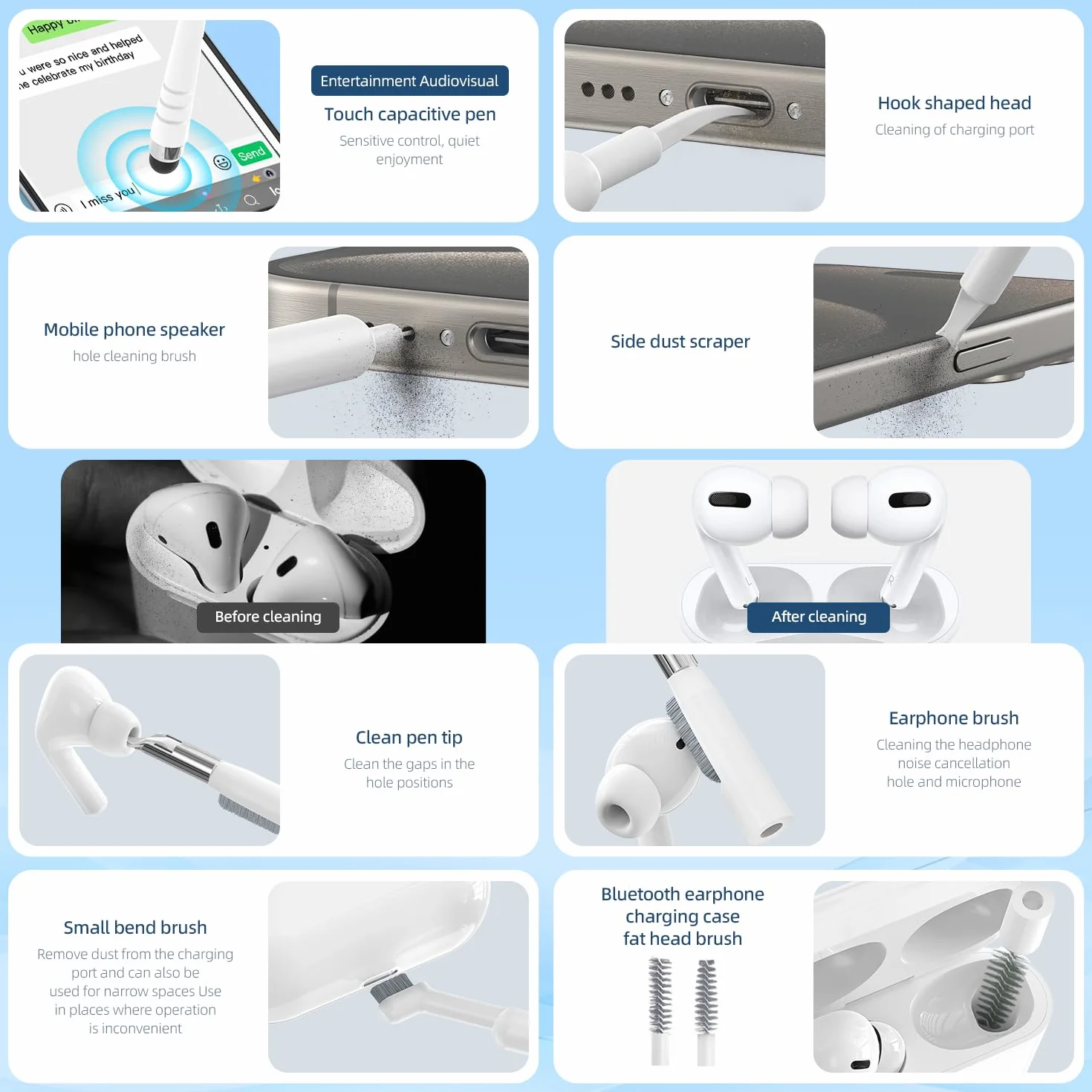 Zestaw do czyszczenia klawiatury 32 w 1, zestaw do czyszczenia telefonu komórkowego z pędzlem, słuchawkami, zestaw do czyszczenia AirPods 1/2/3/Pro, akcesoria do czyszczenia laptopa, telefonu