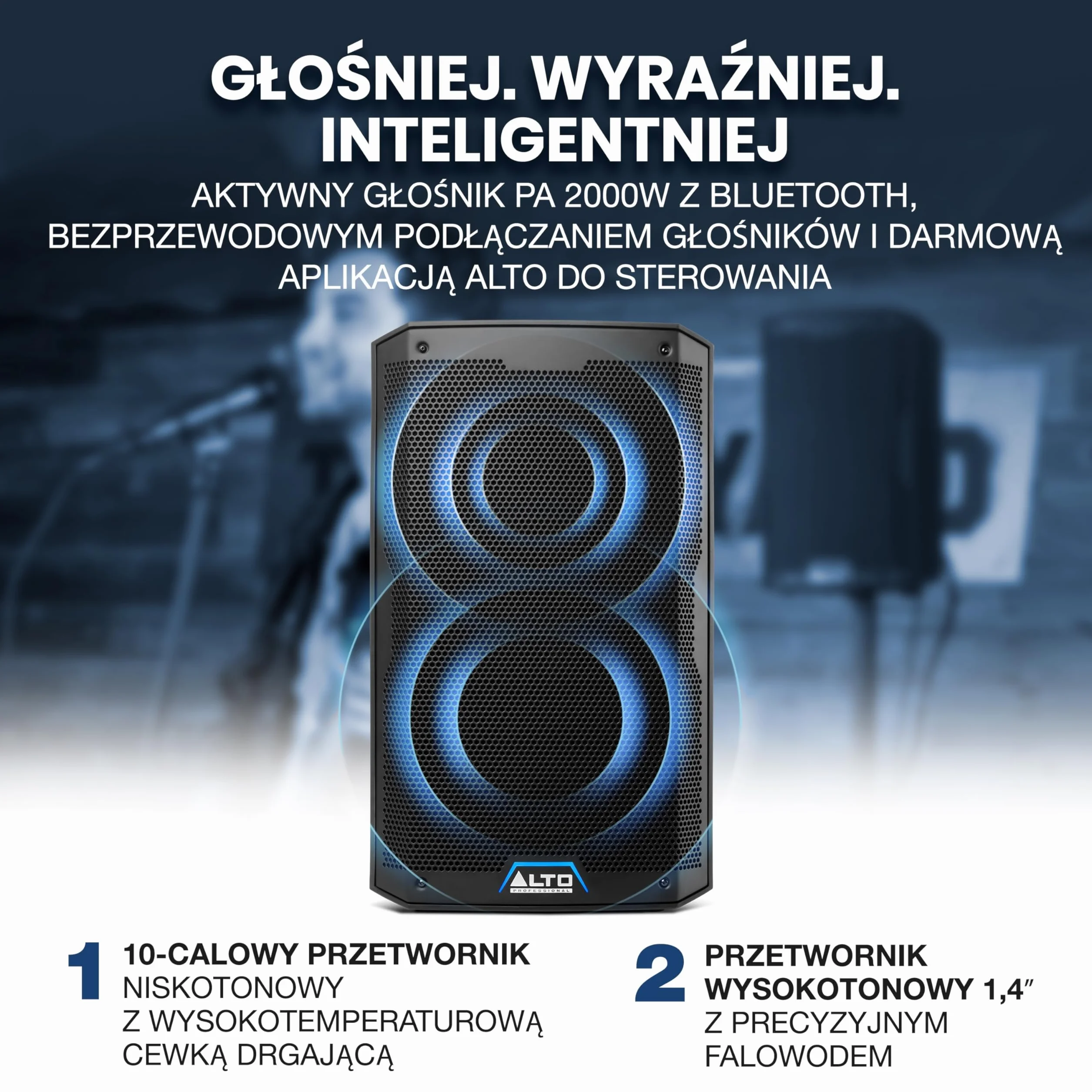ALTO TS410 Aktywny Głośnik PA 2000W 10" z 3-Kanałowym Mikserem, Bluetooth, Bezprzewodowym Podłączaniem Głośników, DSP i Aplikacją