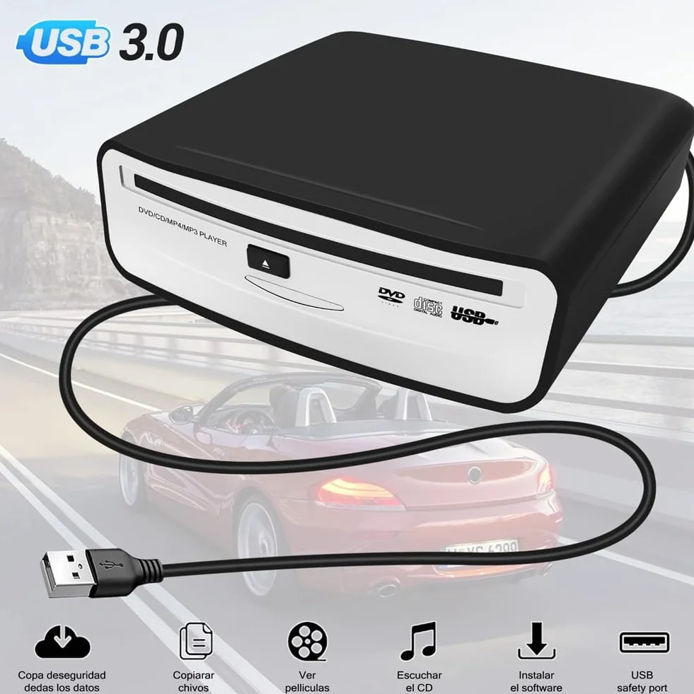 Uniwersalny przenośny zewnętrzny odtwarzacz CD do samochodu, może być podłączony do portu USB w samochodzie, laptopie lub telewizorze, do nawigacji z systemem Android 4.0 i