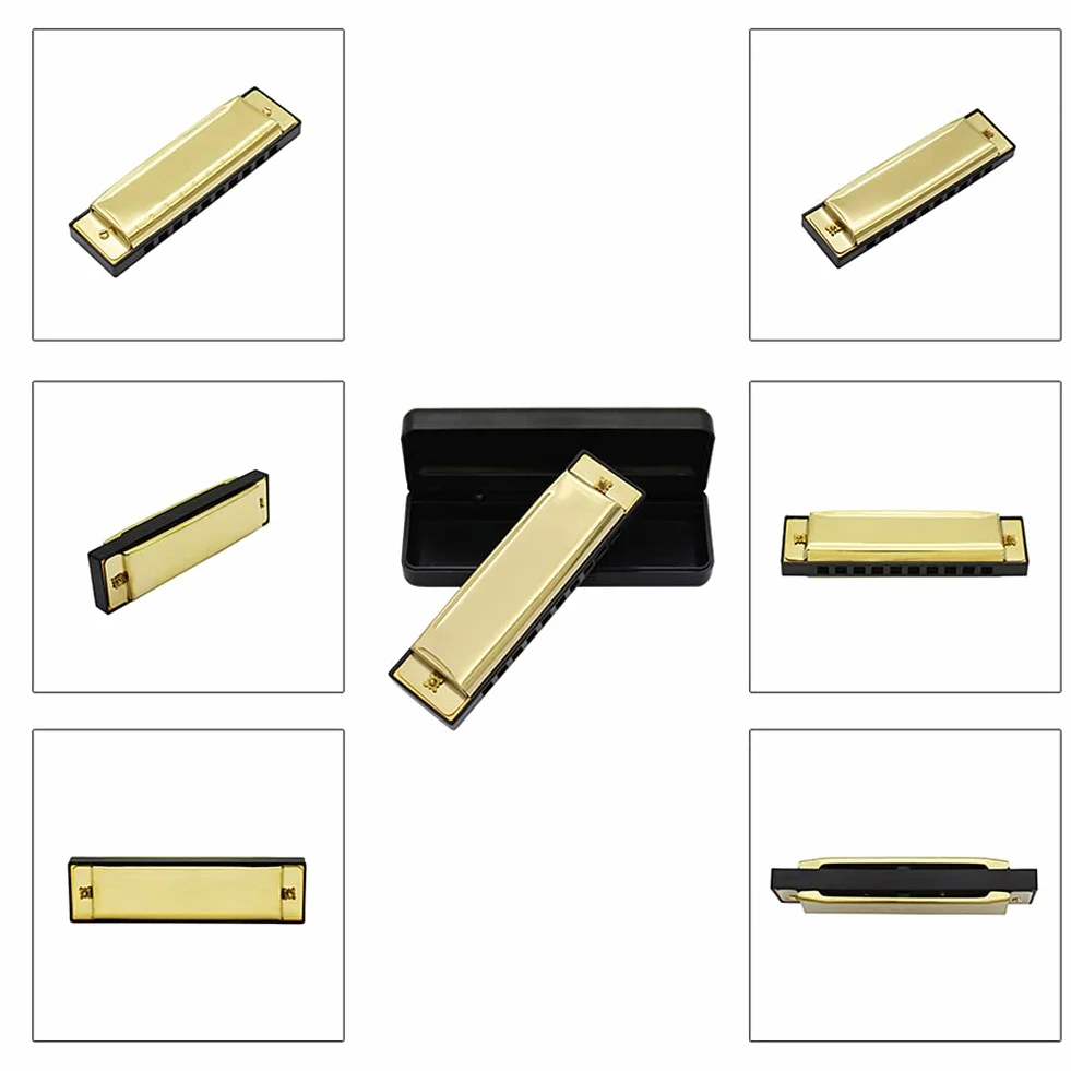 Alomejor Harmonijka 10 otworów 20 melodii profesjonalna metalowa harmonijka okrzemkowa dla początkujących harmonijka dla dzieci i dorosłych z twardą obudową