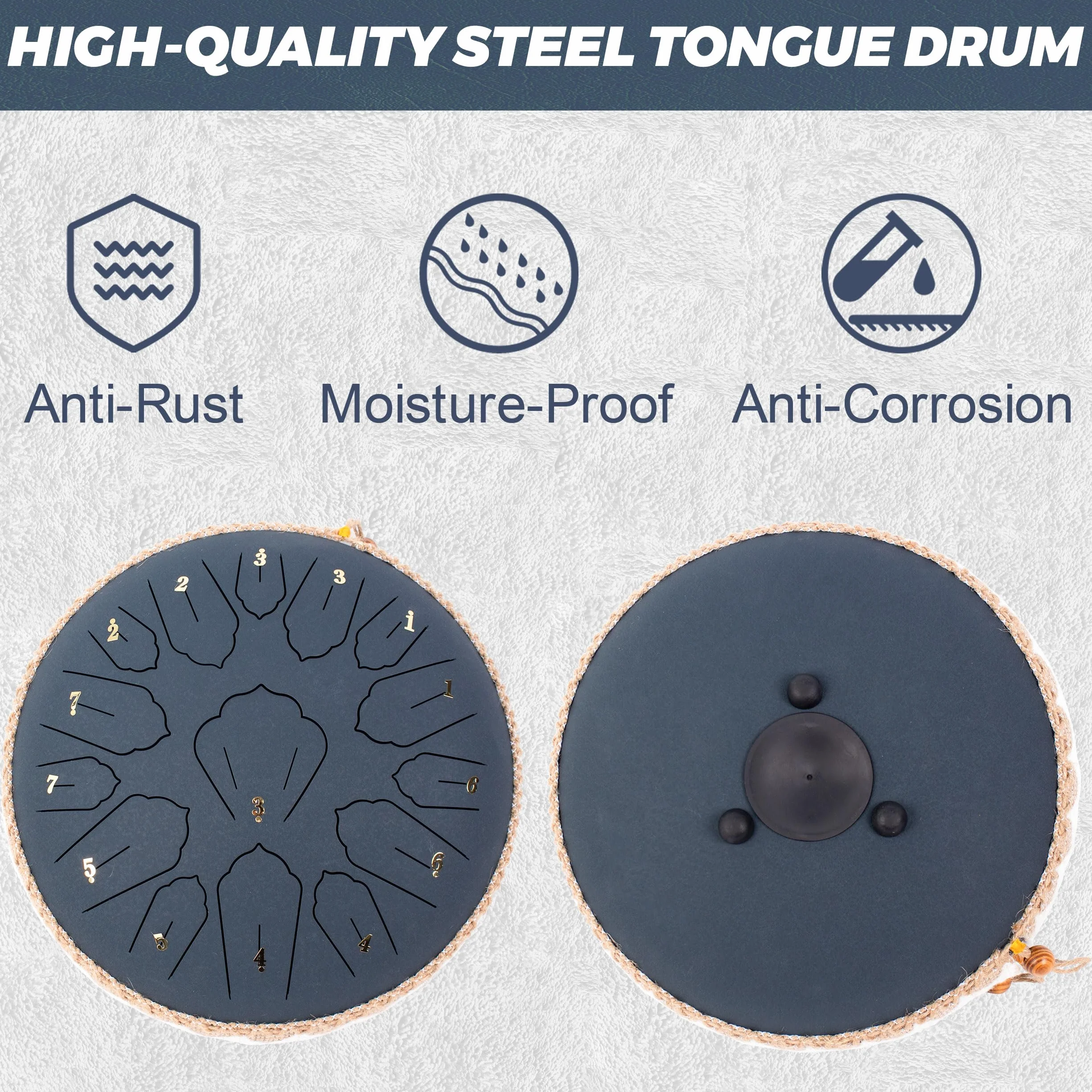 Steel Tongue Drum C Maggiore, 12 cali 30 cm 15 noty, stalowy bęben językowy do uzdrawiania dźwiękiem, medytacja, joga, bęben deszczowy jako prezent, ciemnoniebieski
