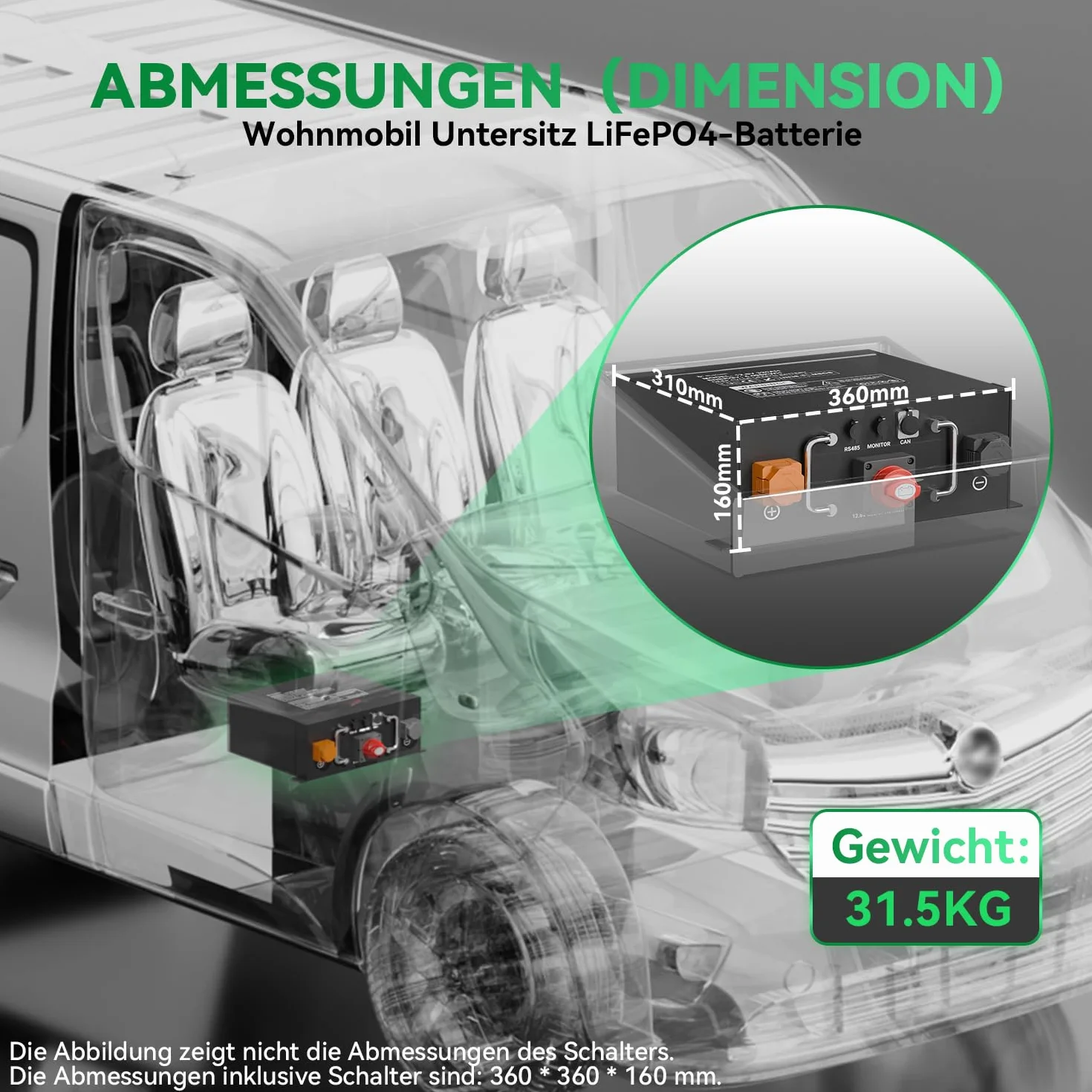 Akumulator LiFePO4 12 V, 320 Ah, certyfikat ECE R10 z wbudowanym BMS 250 A, ochrona przed niską temperaturą, 12000 cykli i 10-letnia żywotność, do przyczep kempingowych, instalacji solarnych