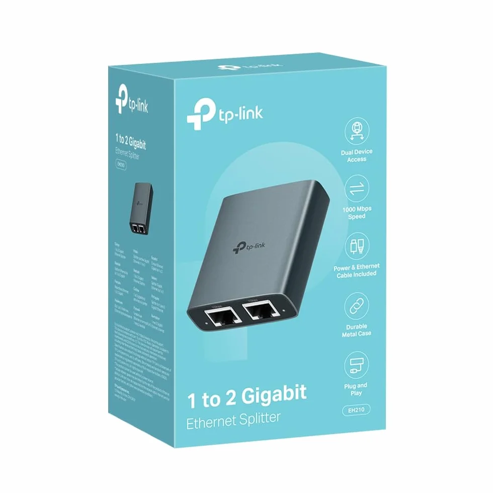 TP-Link EH210 Gigabitowy rozdzielacz Ethernet, 1 do 2 Gigabit Speed 1000 Mb/s, kompatybilny z kablami Ethernet Cat 8/7/6/5e/5, obudową ze stopu aluminium, Plug&Play