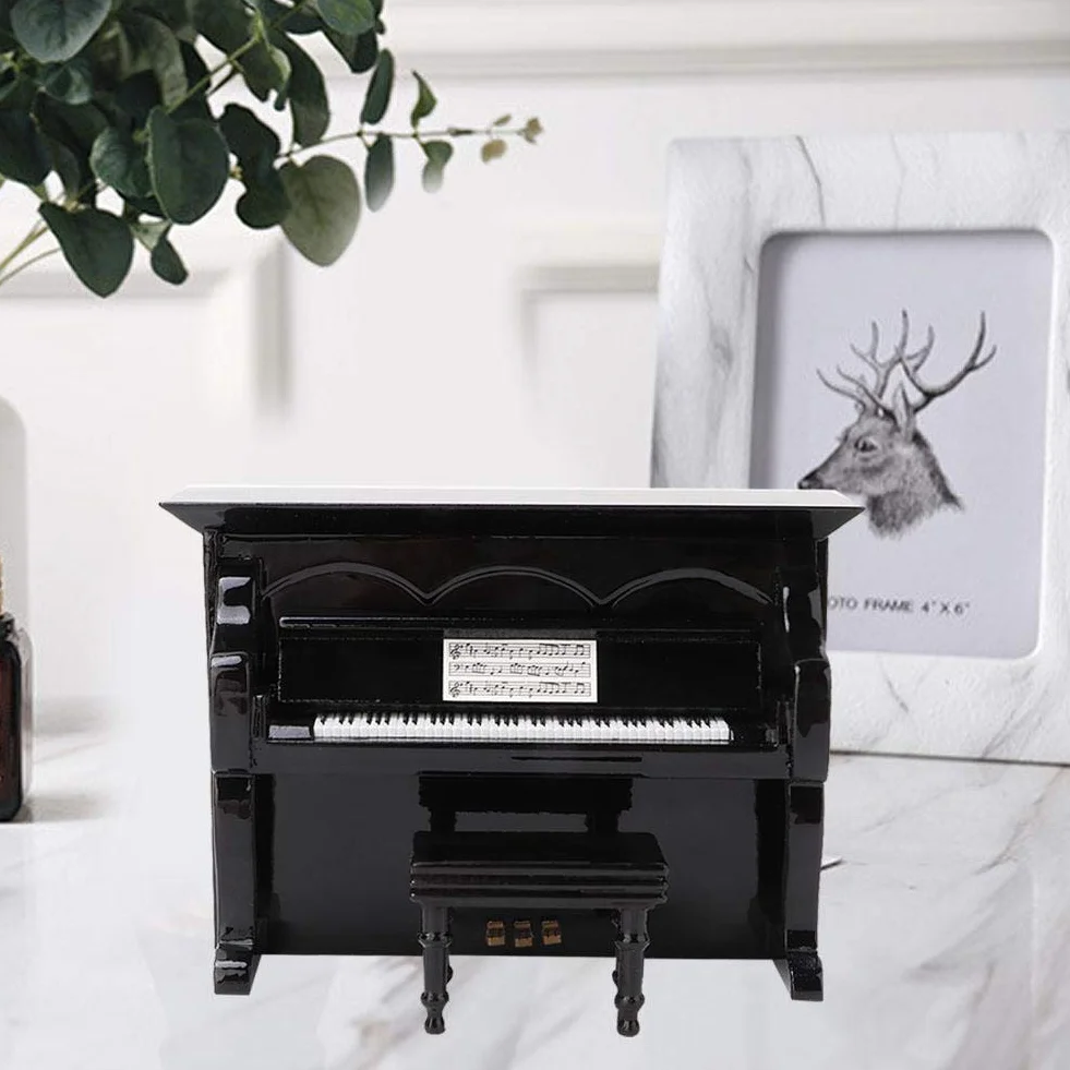 Mini pianino miniaturowe drewno pianino model z małym taboretem instrument muzyczny model muzyczny dekoracja domu ornamenty