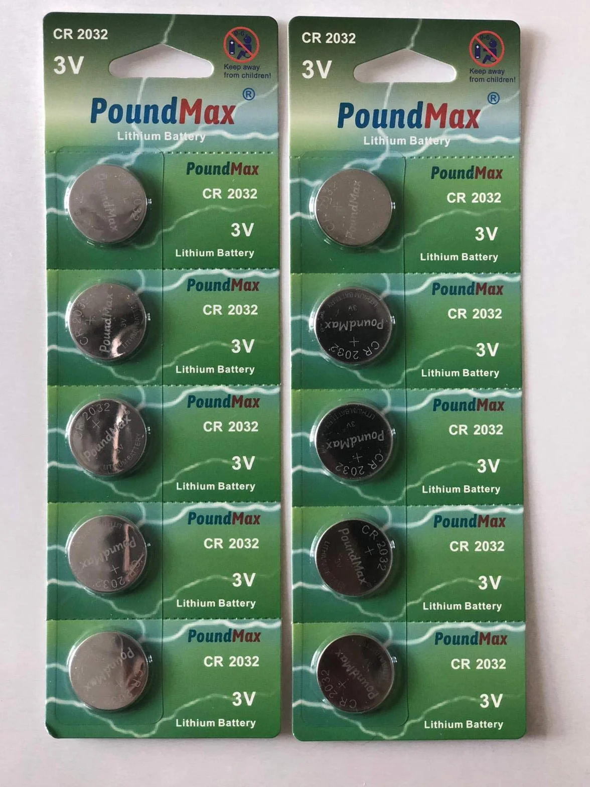 Poundmax Ogniwo Guzikowe CR2032 3V Litowe Baterie, 10 Sztuk