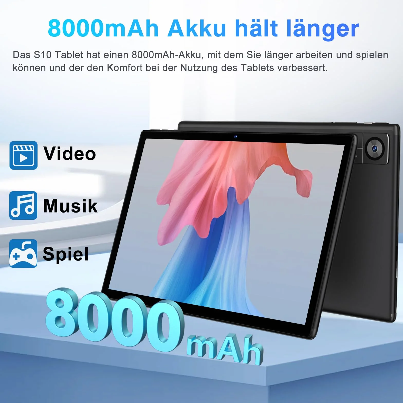Tablet z Androidem 22GB RAM+128GB ROM (1TB TF), tablety 10 cali, 8000 mAh, Octa-Core T606,2.0Ghz, WiFi5G+2.4G, GPS, 8MP + 5MP, Bluetooth 5.0, Cast, Tablet PC z etui, klawiatura i mysz, czarny