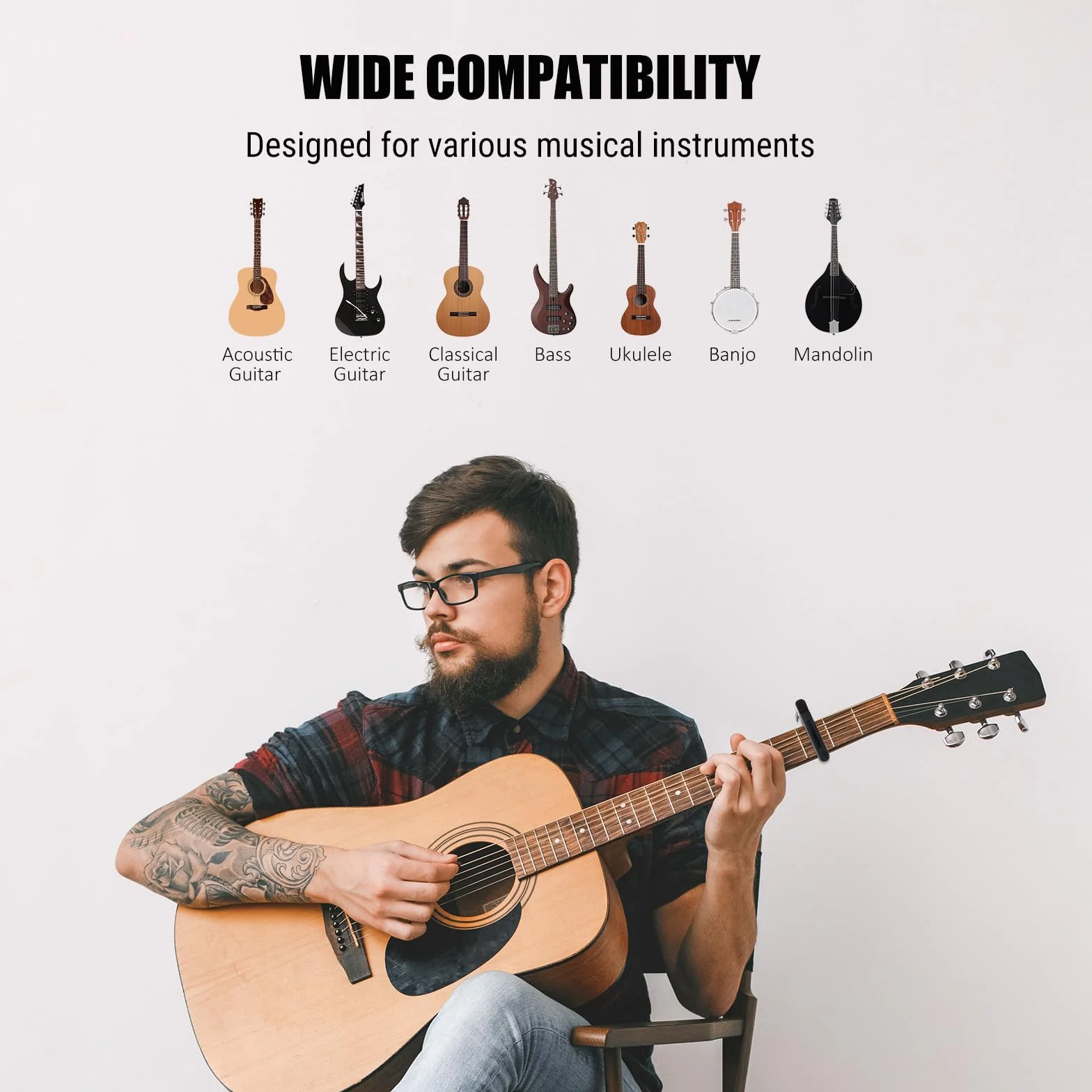 C3 Guitar Capo, 4 w 1 Gitara Kapodaster z Ściągacz do Mostka, Capo do Gitary Akustycznej Elektrycznej Klasyczna Basowej Ukulele Banjo, 3 Głowice Silikonowe, Akcesoria Gitarowe, Czarny