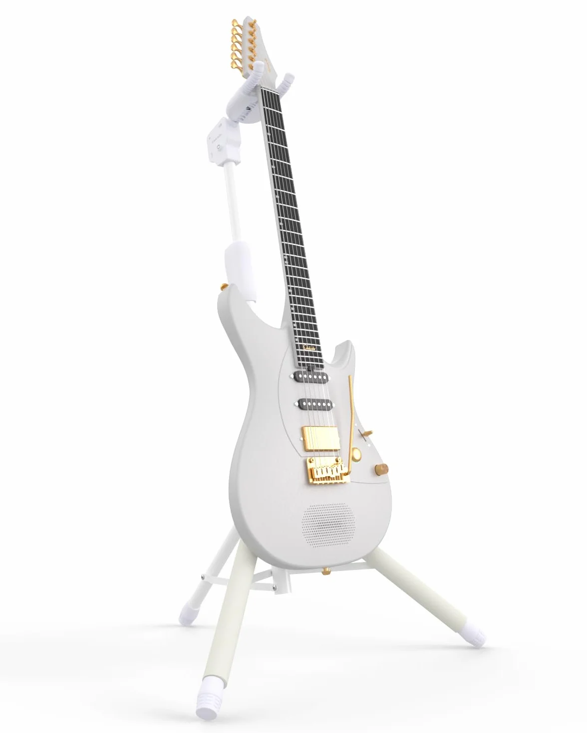 ENYA Regulowany stojak na gitarę (od 76 do 99 cm) z hakiem samochodowym, wykonany ze stali nierdzewnej, antypoślizgowa wyściółka i konstrukcja z trzema nogami do gitar akustycznych i elektrycznych.