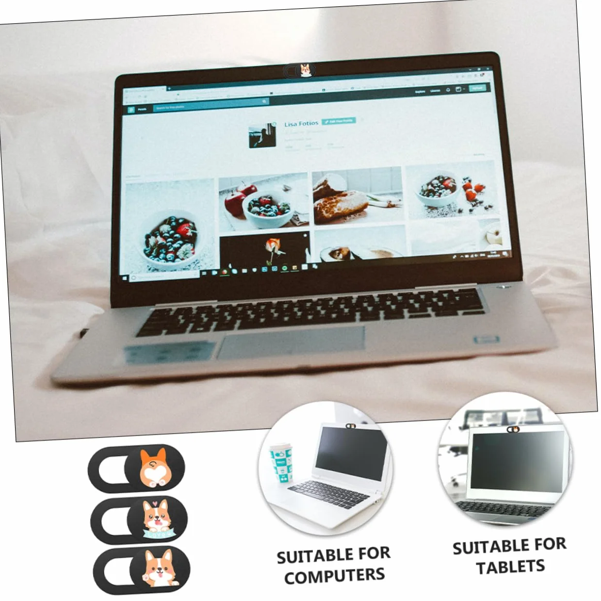 3kawałki Osłona Kamery Internetowej Szt z Unikalnym Wzorem Psa Przesuwna Pokrywa Do Laptopa i Tabletu Uniwersalna Osłona Prywatności Materiał Dekoracyjny Design Cienka i