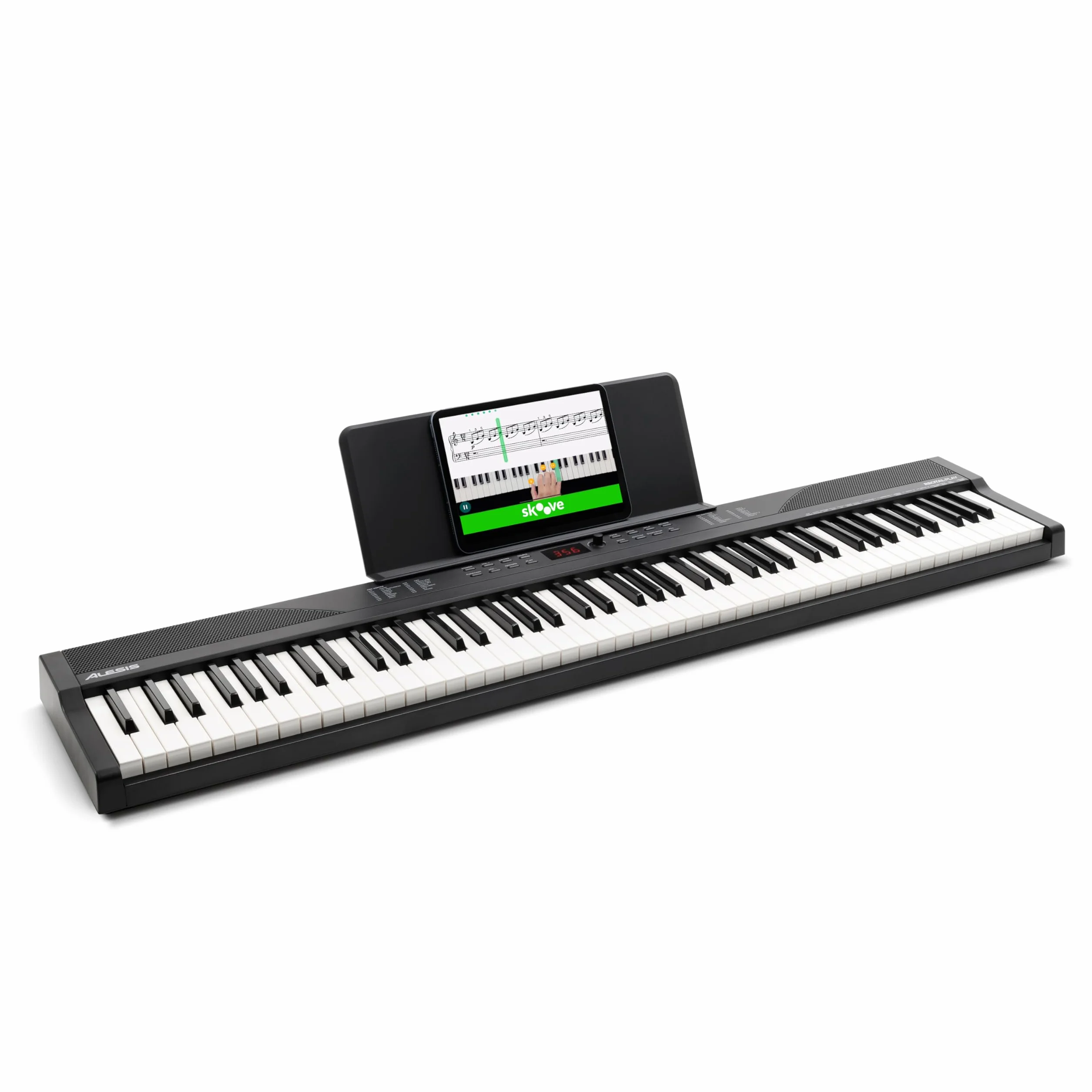 Alesis 88-klawiszowe pianino z 480 brzmieniami, głośnikami, USB MIDI, stojakiem na nuty/tablet, zasilaczem i lekcjami