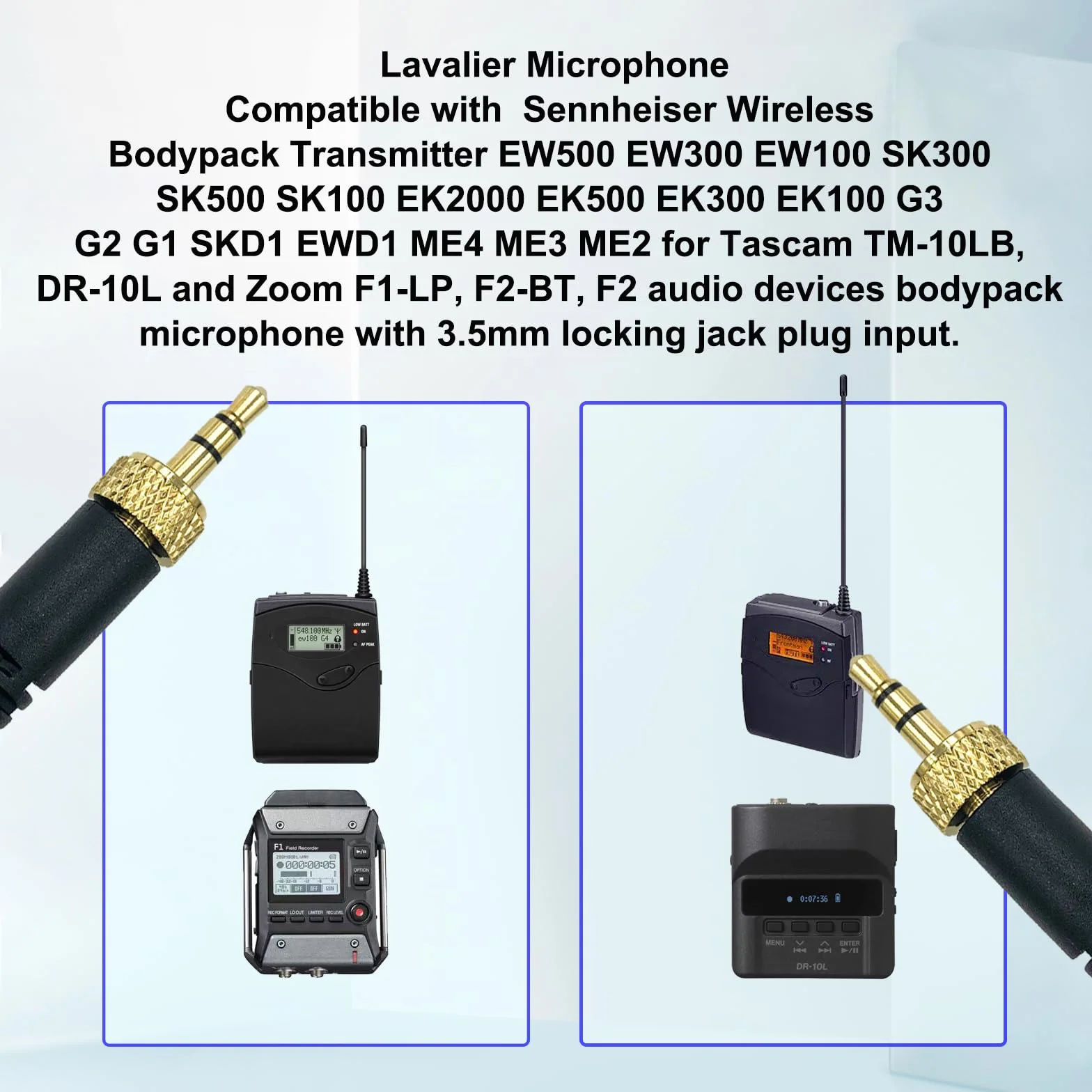 Mikrofon Lavalier kompatybilny z Sennheiser bezprzewodowy nadajnik bodypack wielokierunkowy mikrofon pojemnościowy przewodowy 3,5 mm klapa TRS do wykładów na żywo YouTube 1,5 m czarny