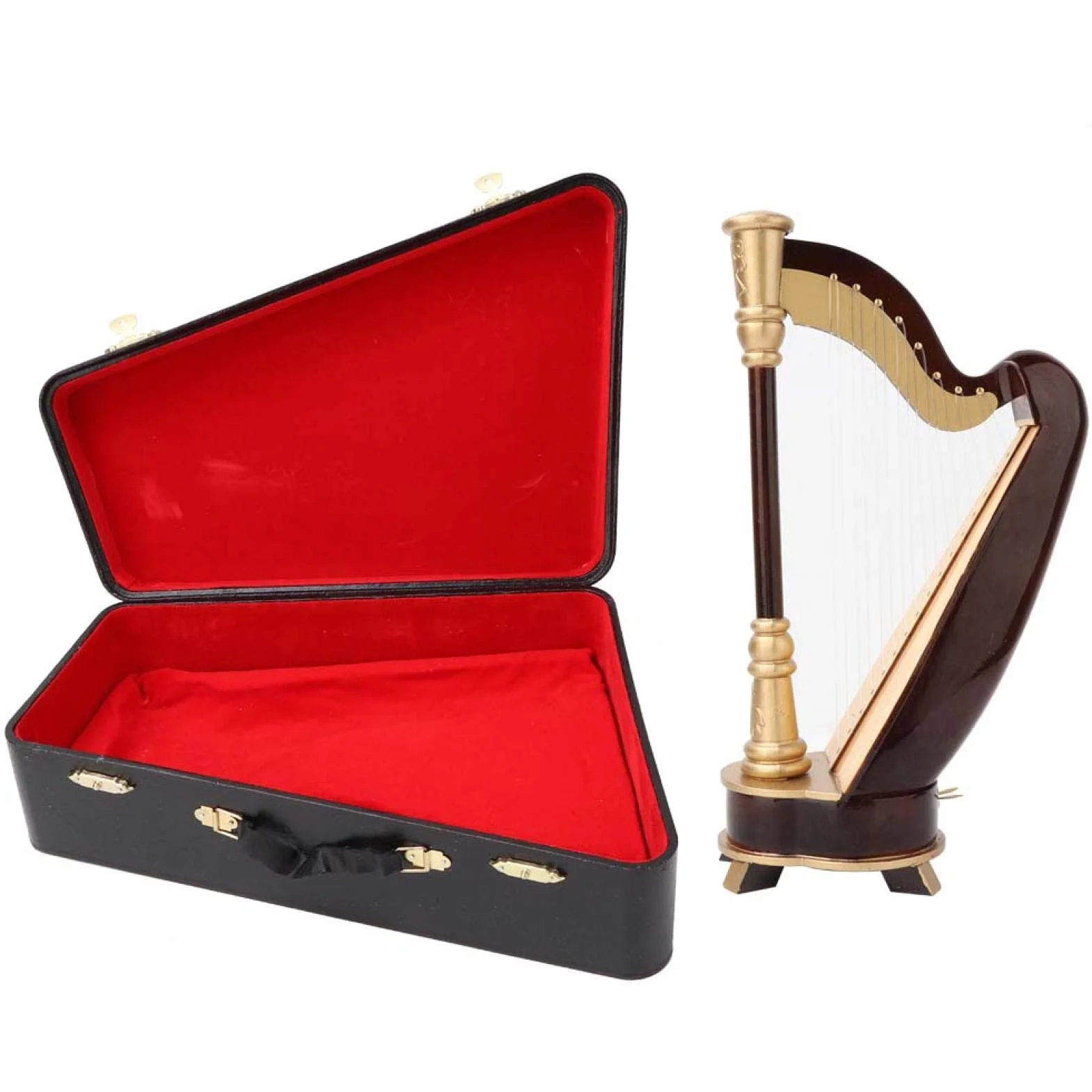 Ręcznie wykonany drewniany model harfy 25 cm instrument muzyczny ozdoba dekoracja stołu