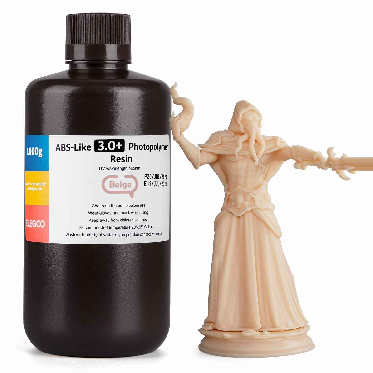 ELEGOO ABS-Like Resin 3.0 Plus, Ulepszona Żywica Fotopolimerowa do Drukarek 3D, Wyższa Odporność Na Ciepło, Szybkie Utwardzanie, Wysoka Precyzja, Niełamliwość, 1000g Beżowy