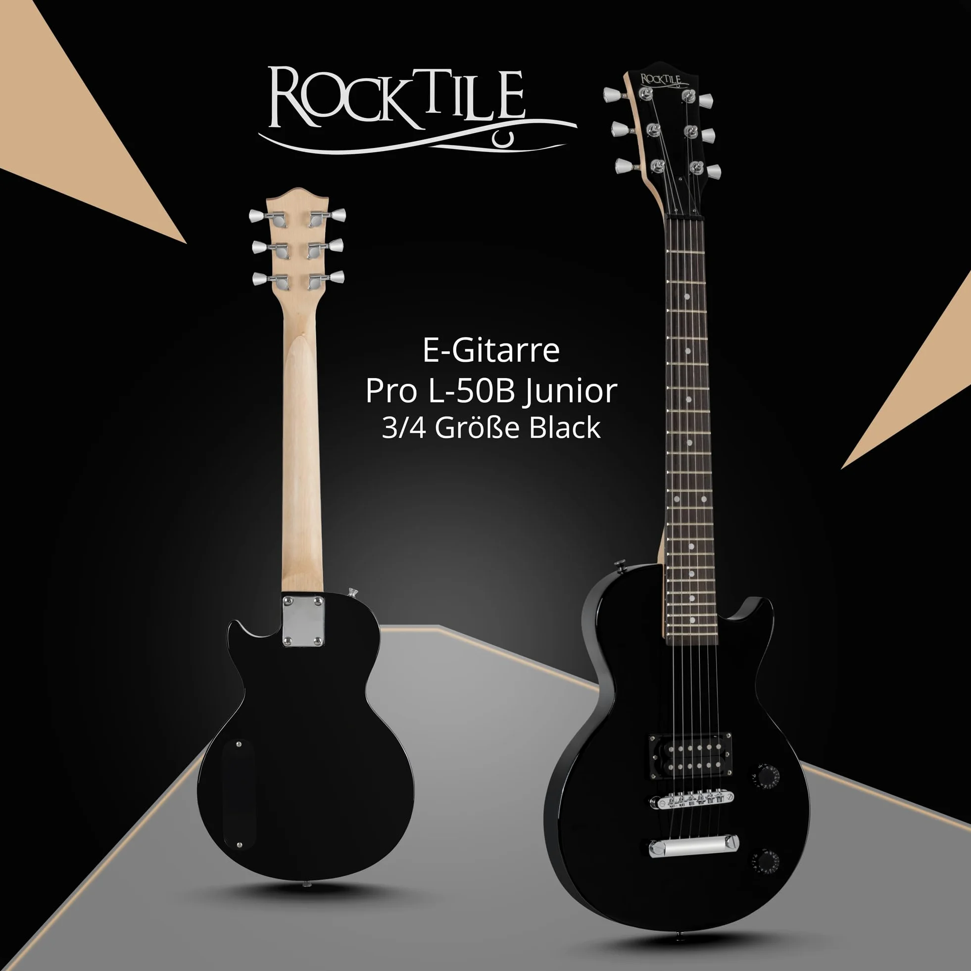 Rocktile L-50B Junior 3/4 menzura zestaw gitara elektryczna dla dzieci w wieku 6-12 lat, wzmacniacz, pasek, kabel), czarna