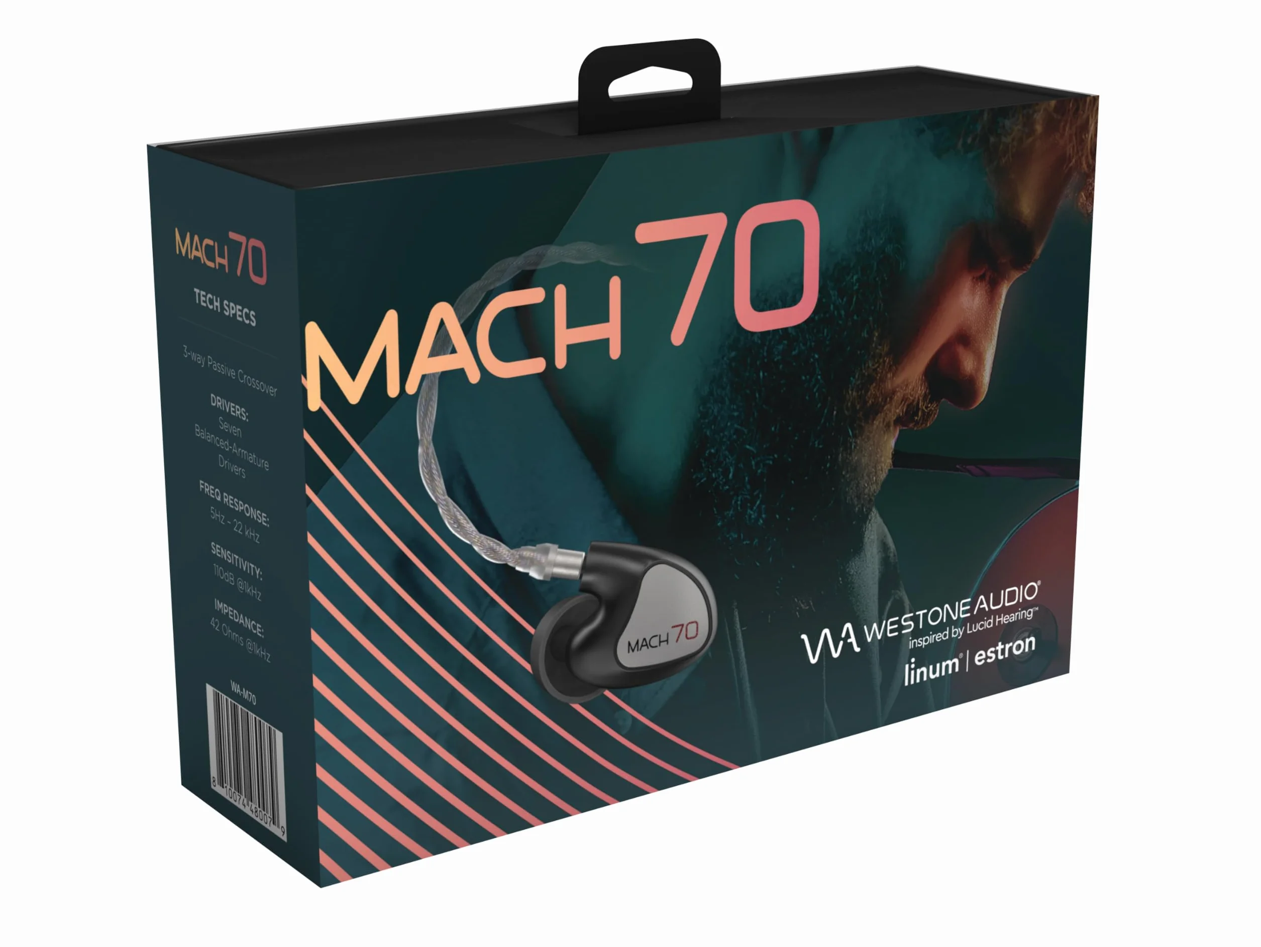 Westone Audio WA-M70 MACH 70 słuchawki nauszne uniwersalne 3-drożne 7-drożne - zbalansowane przetworniki armaturowe, kabel UltraBaX, akcesoria premium - czarny