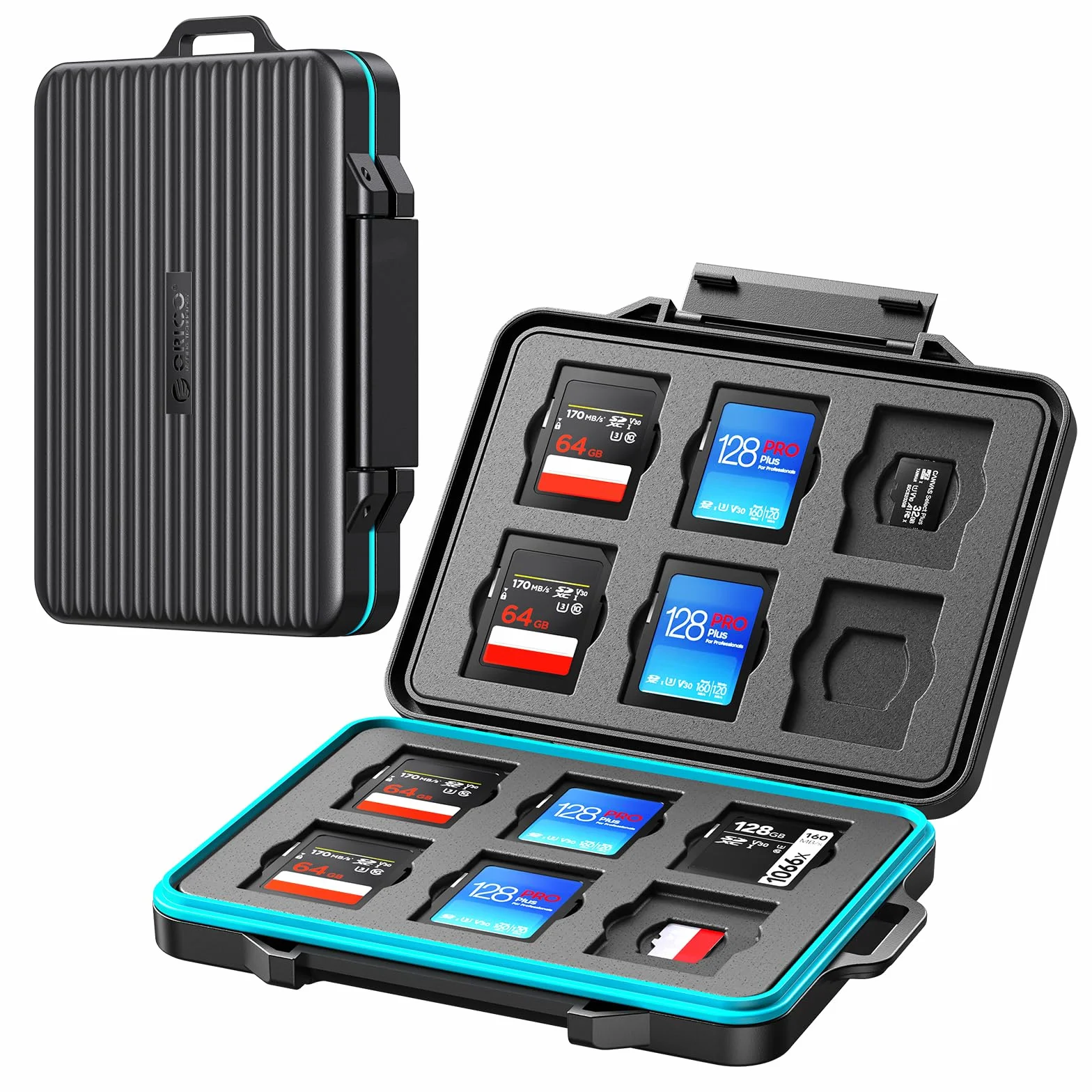 Etui ochronne na karty pamięci ORICO SD Memory Card Case na 12 kart SD i 12 kart TF, etui na karty pamięci, wodoszczelne i pyłoszczelne, z karabińczykiem i naklejką (PHCD-3)