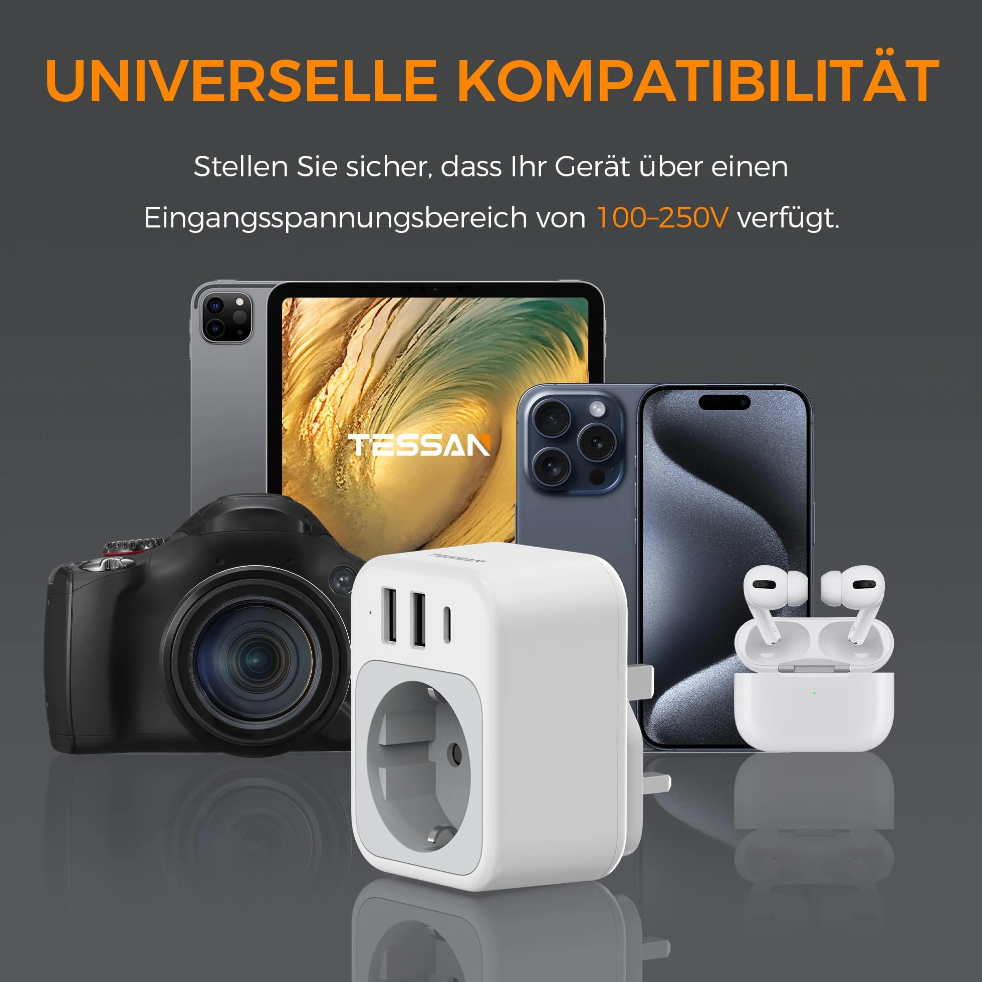 TESSAN Adapter Anglia Niemcy Wtyczka, 4 w 1 Adapter UK z USB C i 2 USB A, Przenośny adapter gniazdowy Anglia, Adapter podróżny UK 3250 W, Adapter podróżny typu G dla Wielkiej Brytanii, Irlandii