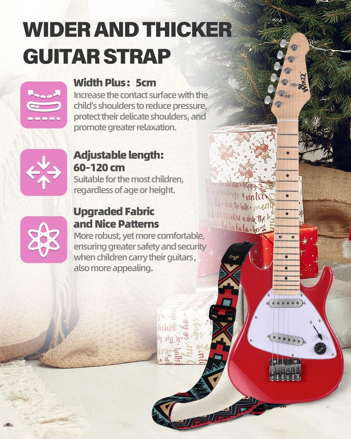Winzz Zestaw gitarowy dla dzieci 30-calowy, mini gitara elektryczna juniorska (rozmiar 1/4) dla dzieci, kompletny zestaw dla początkujących z wzmacniaczem, połyskujący kolor czerwony