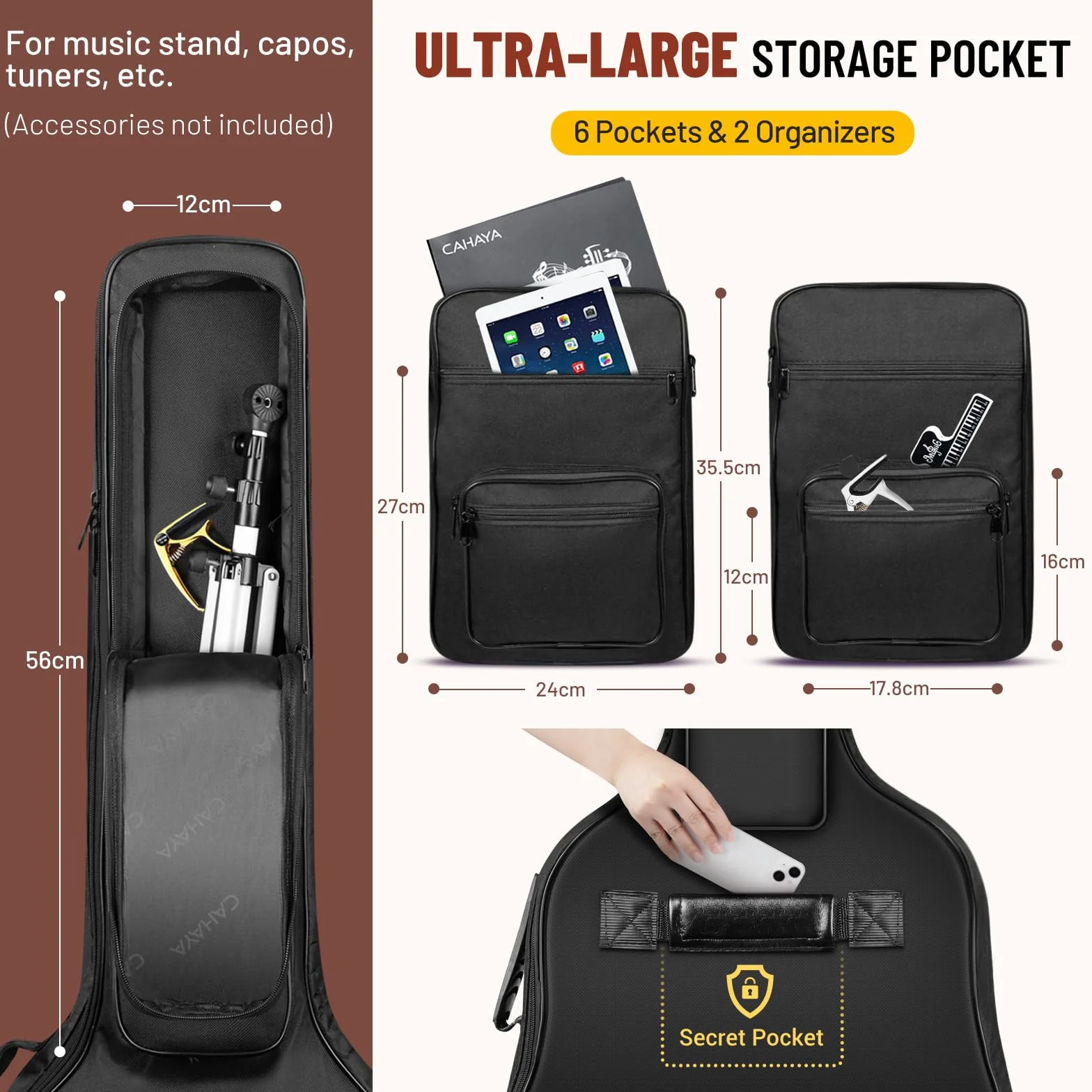 Cahaya Gig Bag Oxford Torba na Gitarę, Czarny, 111 x 12 x 43 cm