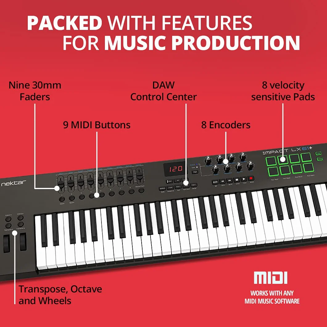 Nektar Impact LX61+ kontroler klawiatury USB MIDI z integracją DAW