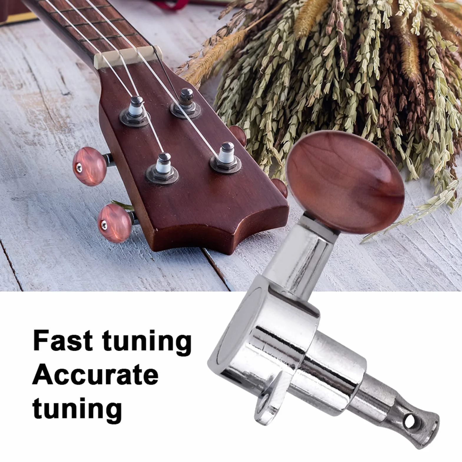 2R2L Ukulele Tunery Kołki do Strojenia Klucze Zestaw Głowic do 4-strunowej Gitary Ukulele, Głowice ze Stopu Cynku z Czerwonym Przyciskiem Perłowym
