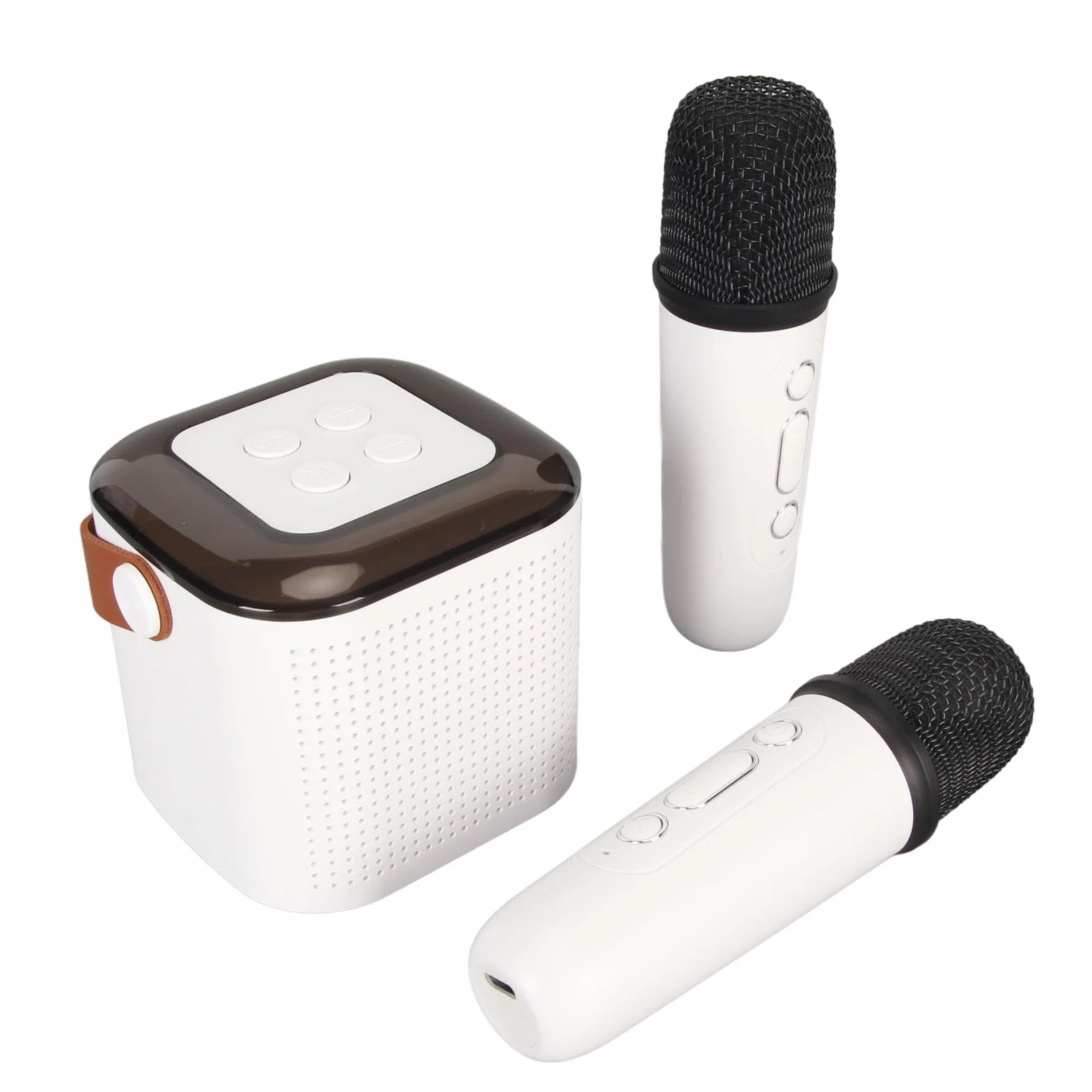 Mini Maszyna do Karaoke, Stereofoniczny Przenośny Głośnik BT z Oświetleniem RGB, Przenośny Zestaw do Karaoke z 2 Mikrofonami Bezprzewodowymi Preferowany Poziom Amatorstwa (White)