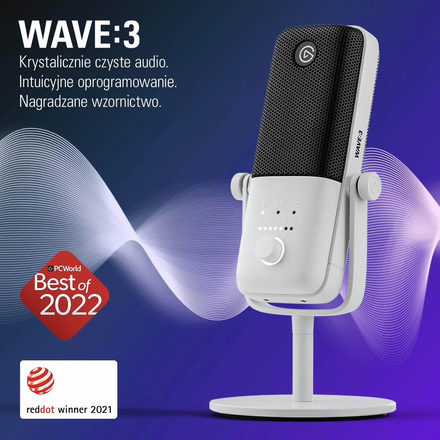Elgato Wave:3 White, mikrofon USB premium do strumieniowania, gier i biura domowego