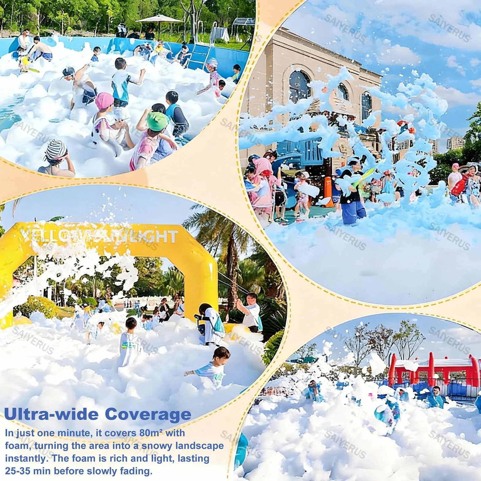 2000W letnia maszyna do piany na imprezy, Oscylacyjna maszyna do piany, Duża armatka pianowa, z 2 rodzajami proszku pianowego, do parków wodnych, przyjęć przy basenie, festiwali muzycznych