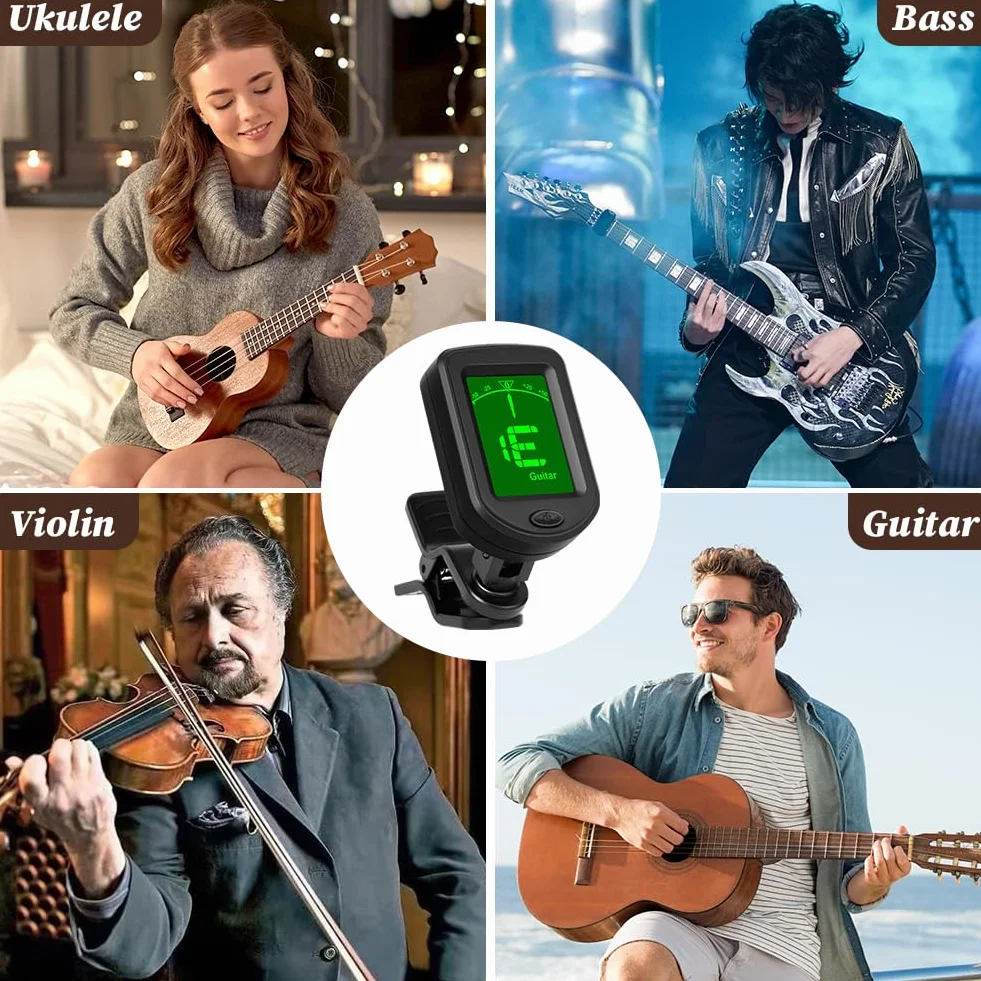 tuner gitarowy na klips, cyfrowe tunery do akcesoriów gitarowych z wyświetlaczem LCD, tuner gitarowy na klips do gitary akustycznej, basowej, skrzypiec, ukulele, gitary elektronicznej